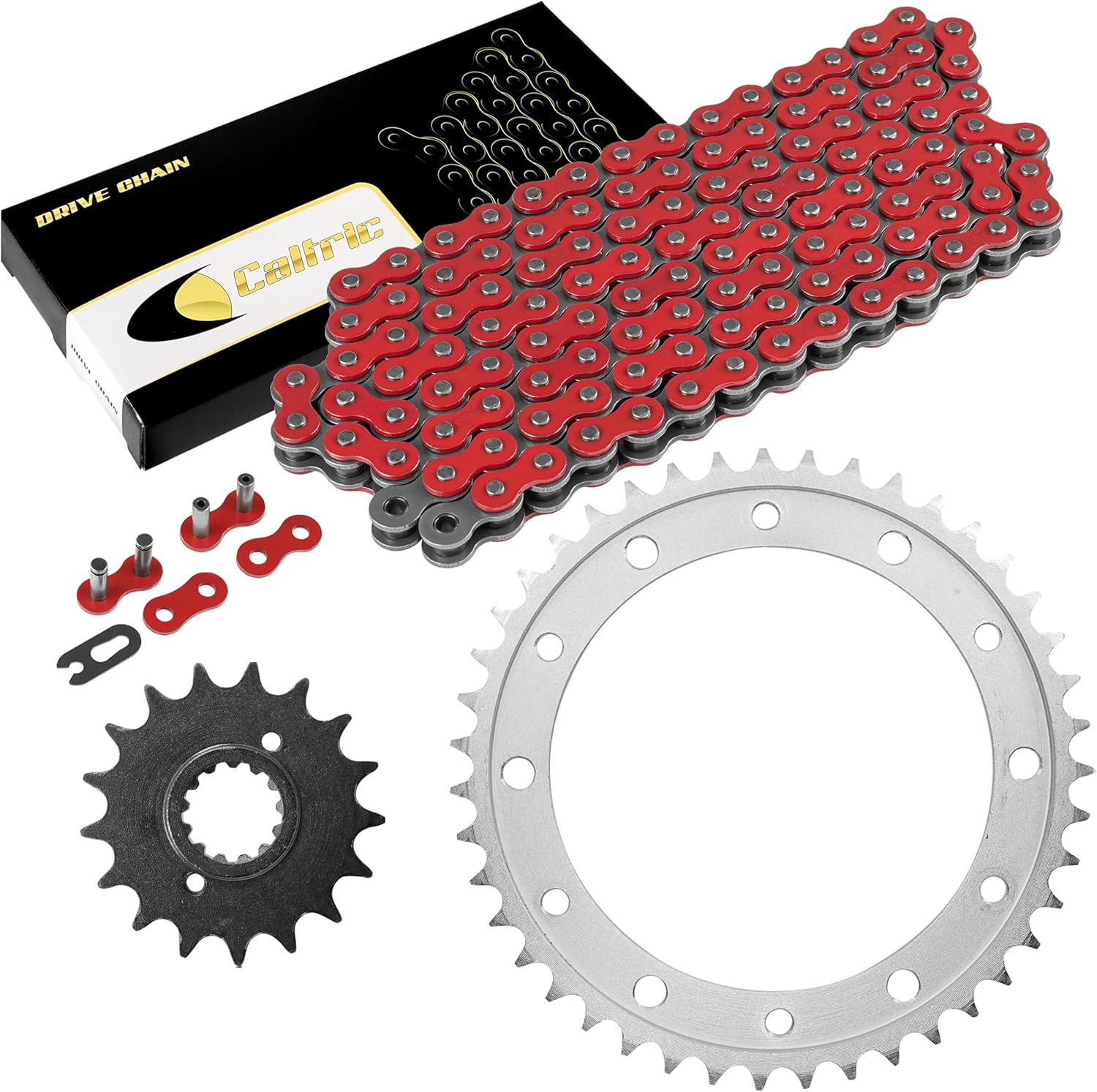 Caltric Red Drive Chain and Sprocket Kit Compatible With Honda VFR800Fi Interceptor 800 1998-2001