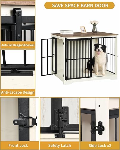 Vista 5 de XXL - Mueble grande para perros, muebles de interior para perreras de 46.9 pulgadas con puerta de granero, jaula alta de madera para perros, jaula