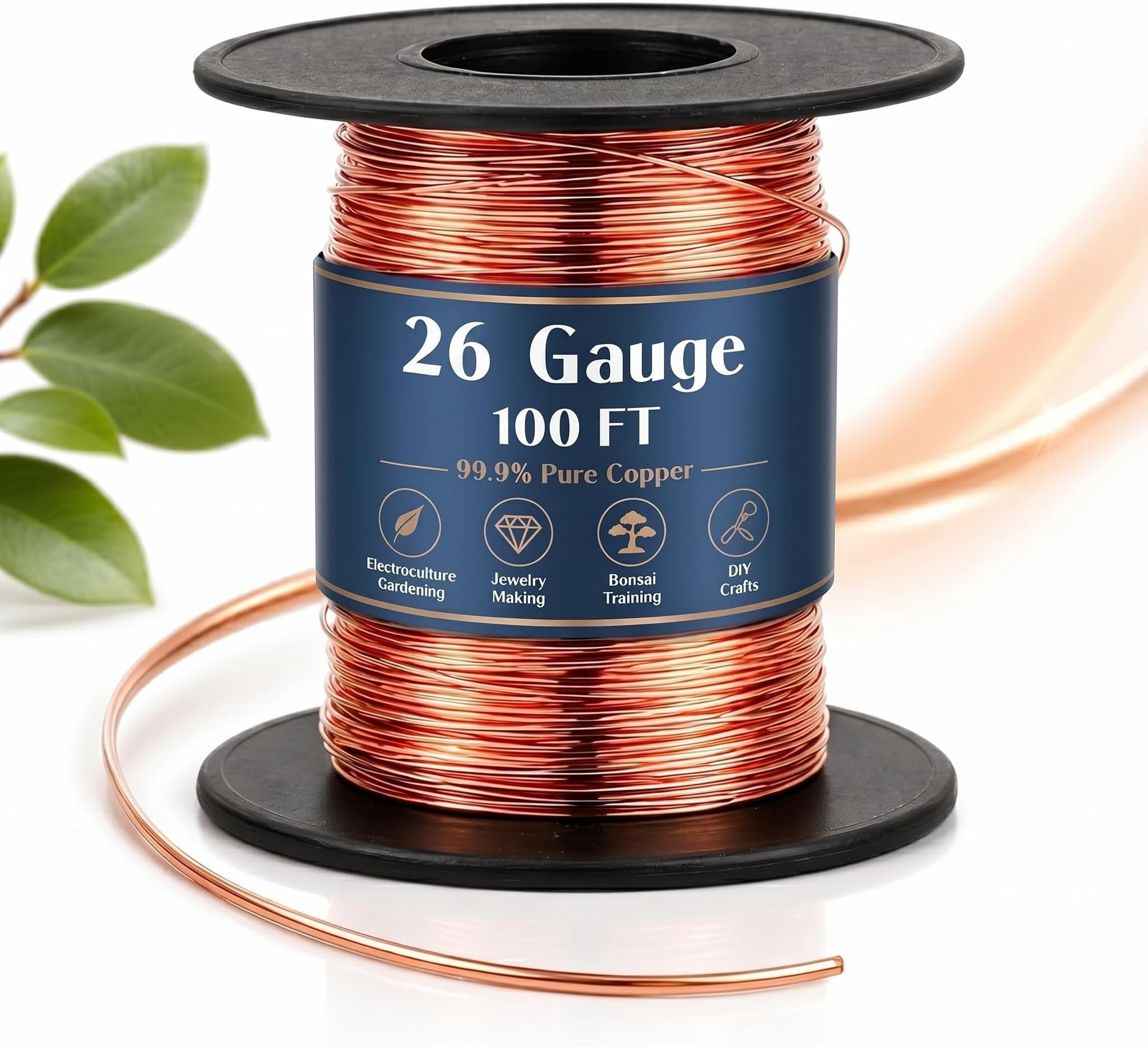 Therwen 100ft Copper Wire for Gardening, Electroculture, Jewelry Making Craft Pure Bare Copper Wire (26 Gauge, 0.016'' Diameter)
