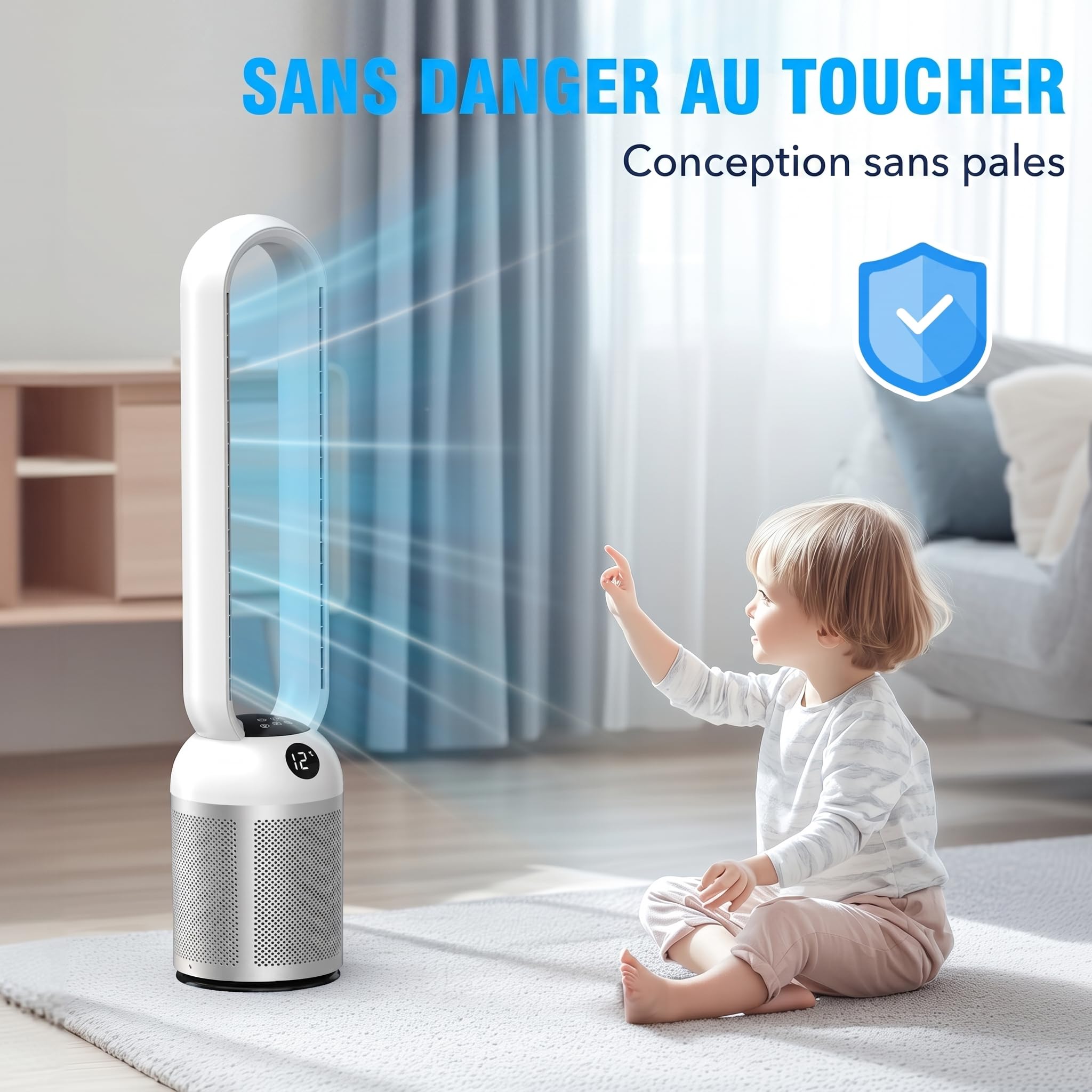 YAZEKY Ventilateur Colonne Sans Pale 101 cm, 24 Vitesses Ventilateur Tour Silencieux, Ventilateur de Sol Oscillant à 90, Écran LCD, Minuterie De 12H, Ventilateur Sur Pied Pour Chambre& Bureau (Argent)