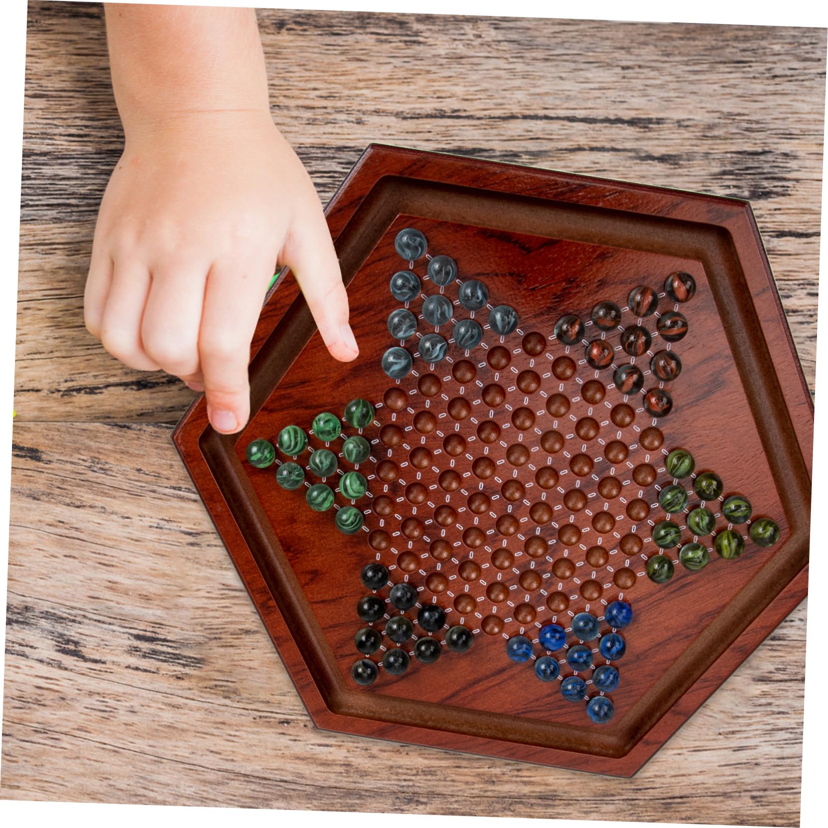 Set 1 Scacchiera Dama Cinese in Legno Naturale Tavolo Esagonale, Gioco Educativo per Bambini per Casa e Scuola, Migliora Pensiero Critico e Coordinazione Mani-cervello