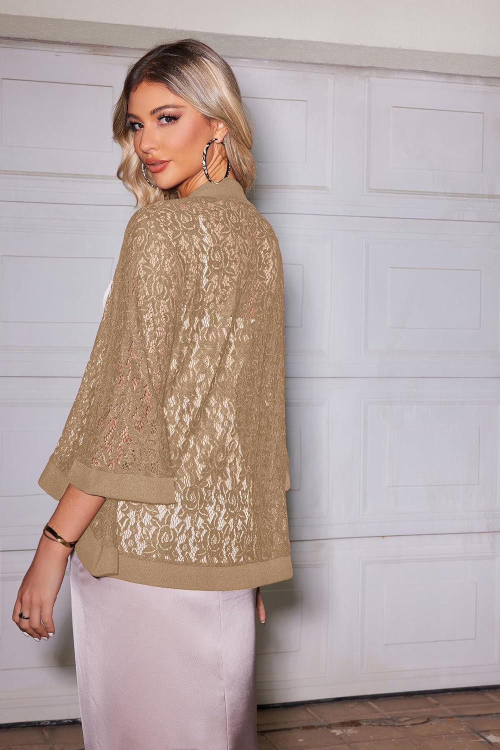 Zeagoo Kimono Cardigans for Women 3/4 Sleeves Open Front Lightweight Shrug Lace Bolero for Evening Dresses - Image 3