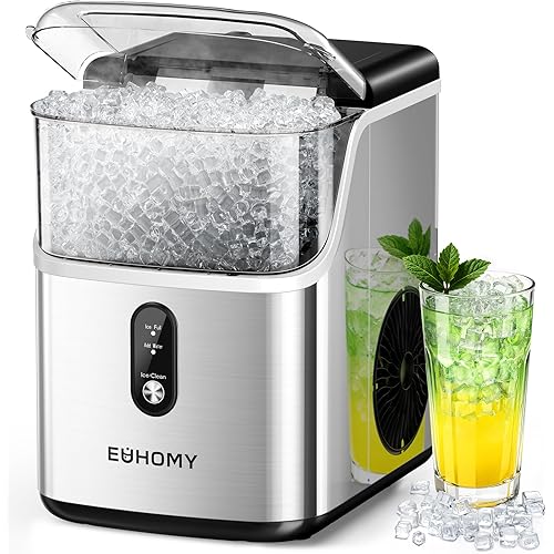 EUHOMY Nugget Ice Makers Countertop, Pebble Ice Maker Machine with 35lbs/24H Soft Ice, Self-Cleaning Sonic Ice Maker with Ice Scoop&Basket, Pellet Ice Maker for Home/Kitchen/Office(Stainless Steels)