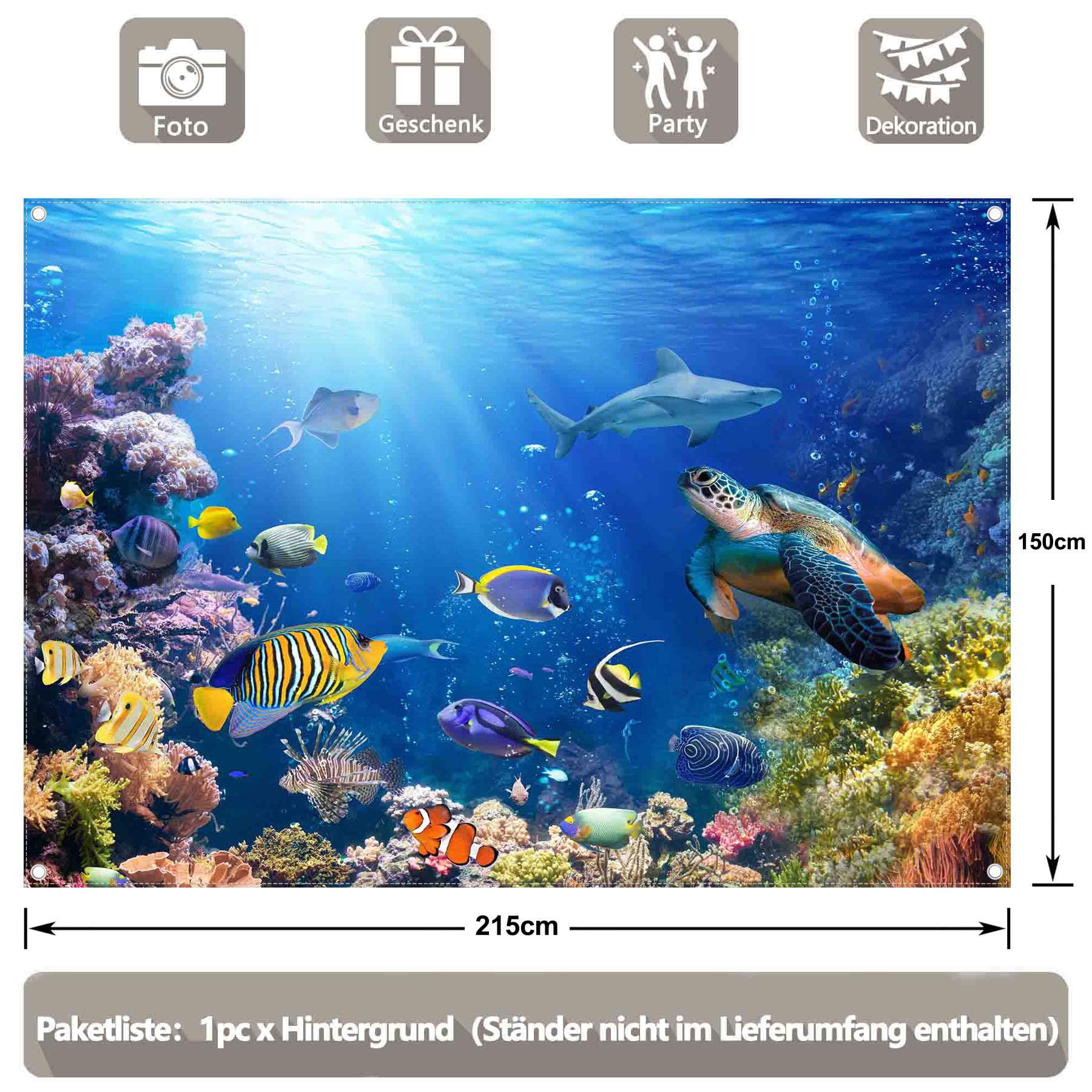 Luminora Fotohintergrund Tropischer Ozean - 2,1x1,5 M Unterwasser-Motiv