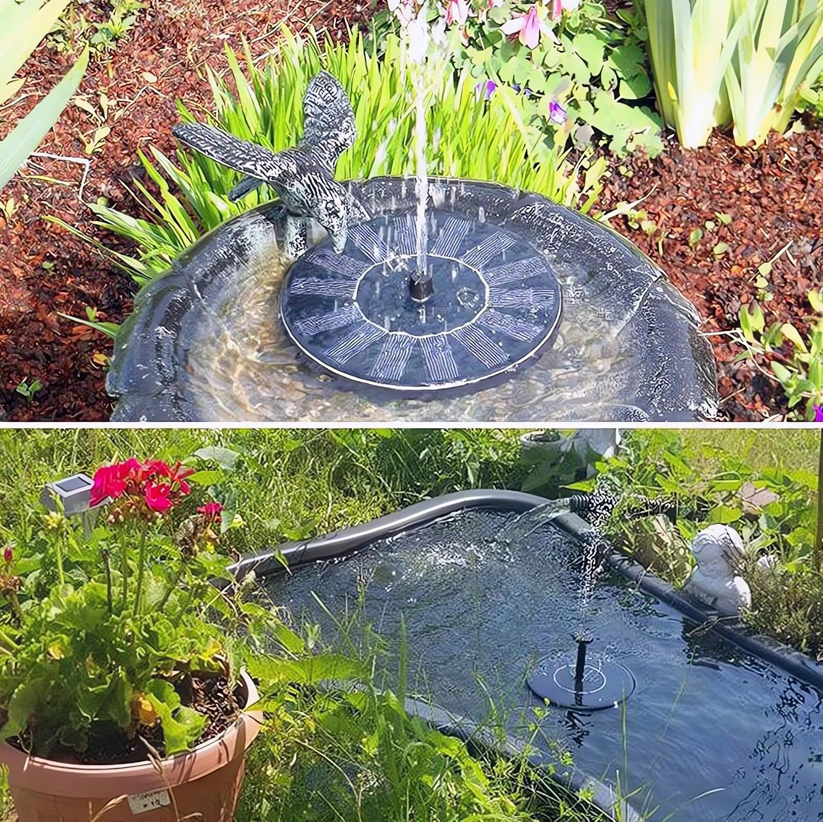 Pompa a fontana per uccelli a energia solare con 6 ugelli per vasche per uccelli, giardini, laghetti e piscine, decorazione ideale per esterni