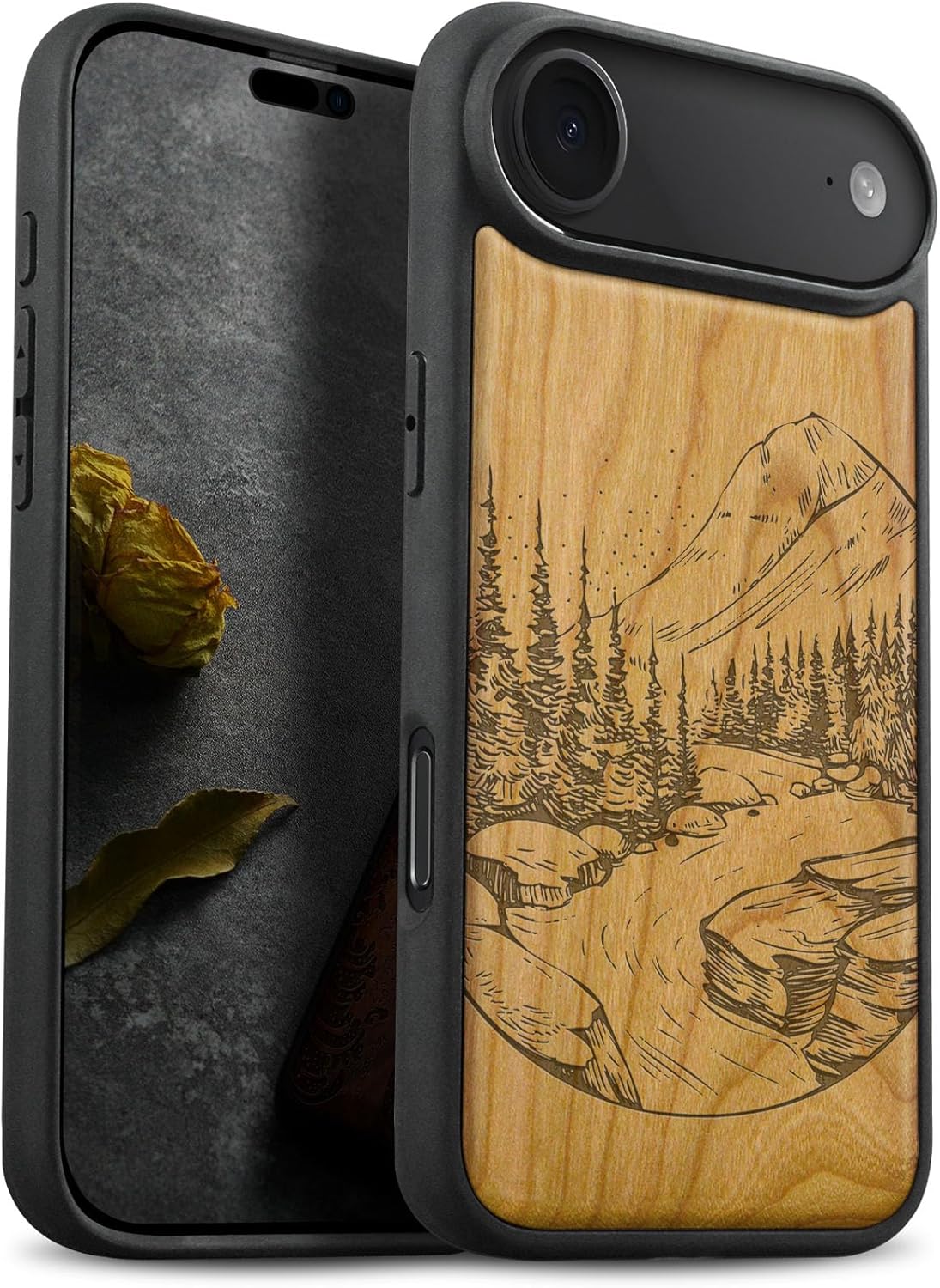 Carveit Magnetic Wooden Case for iPhone Air Case, Wood Artisan Engraved & Soft TPU Shockproof Cover, Compatible with MagSafe 17 Air Wireless Chargers (The Yin Yang Tree) Blackwood