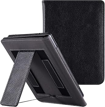 Stand Case for 6" Kobo Clara Colour Model N367 / Clara BW Model N365 / Clara 2E eReader - PU Leather Book Folio Sleeve Cover with Two Hand Straps and Auto Sleep/Wake Classic Black