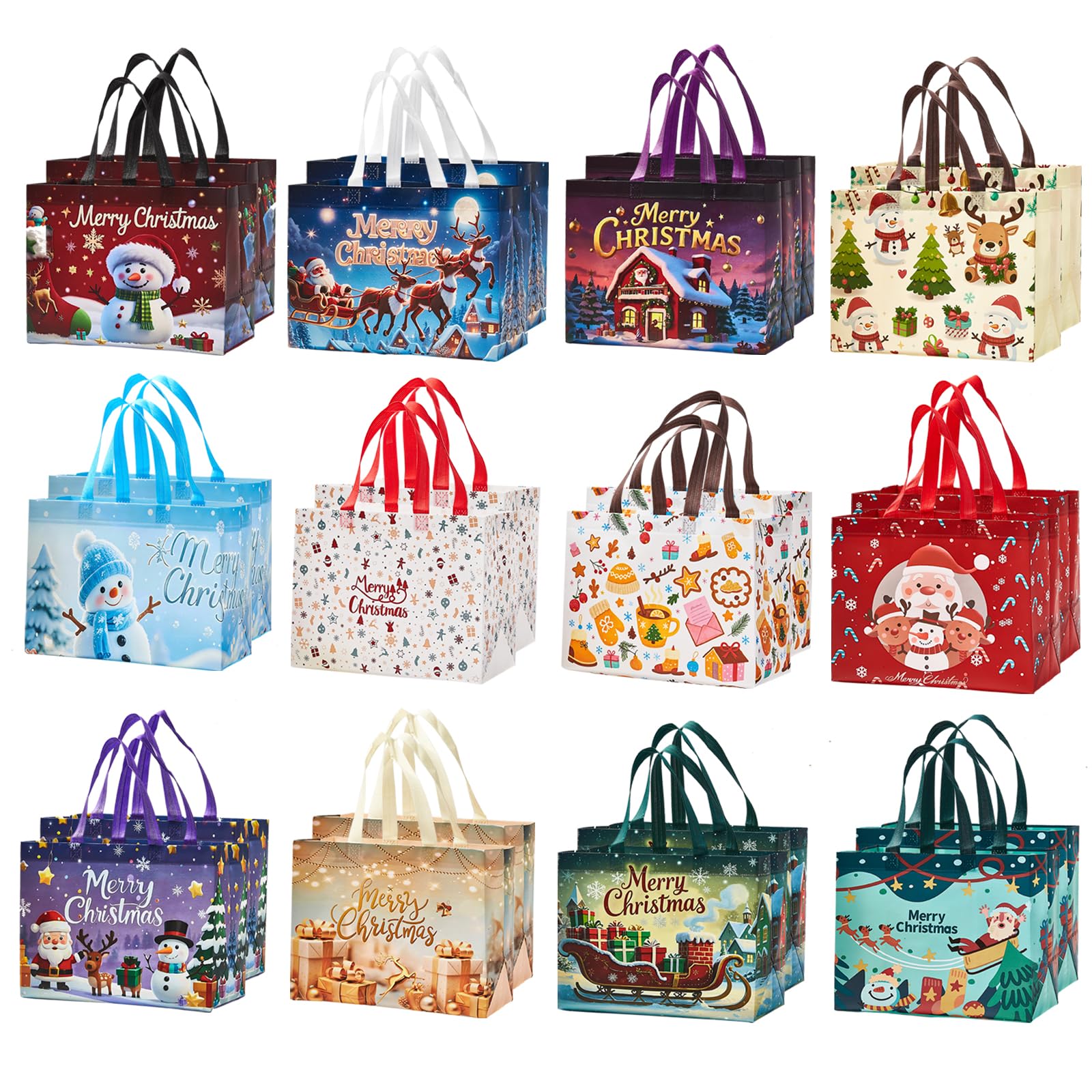 sishunhang 24 Pack Large Christmas Gift Bags 12.8"*6.7"*9.8", Reusable Non-Woven Jumbo Tote Bags with Handles For Christmas Surprise, Xmas Party Supplies Wrapping Shopping