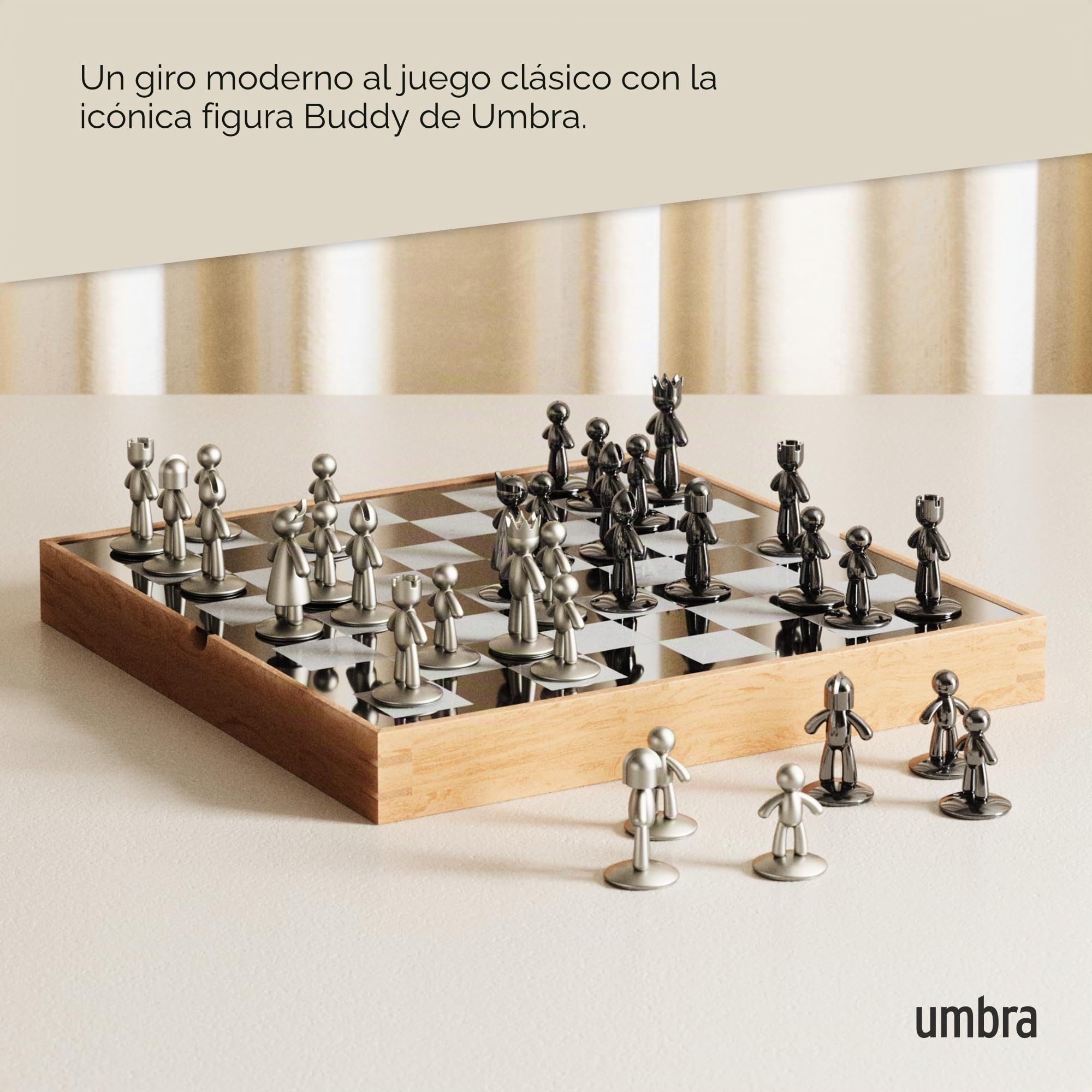 Umbra Buddy Juego de ajedrez, Zinc, Natural