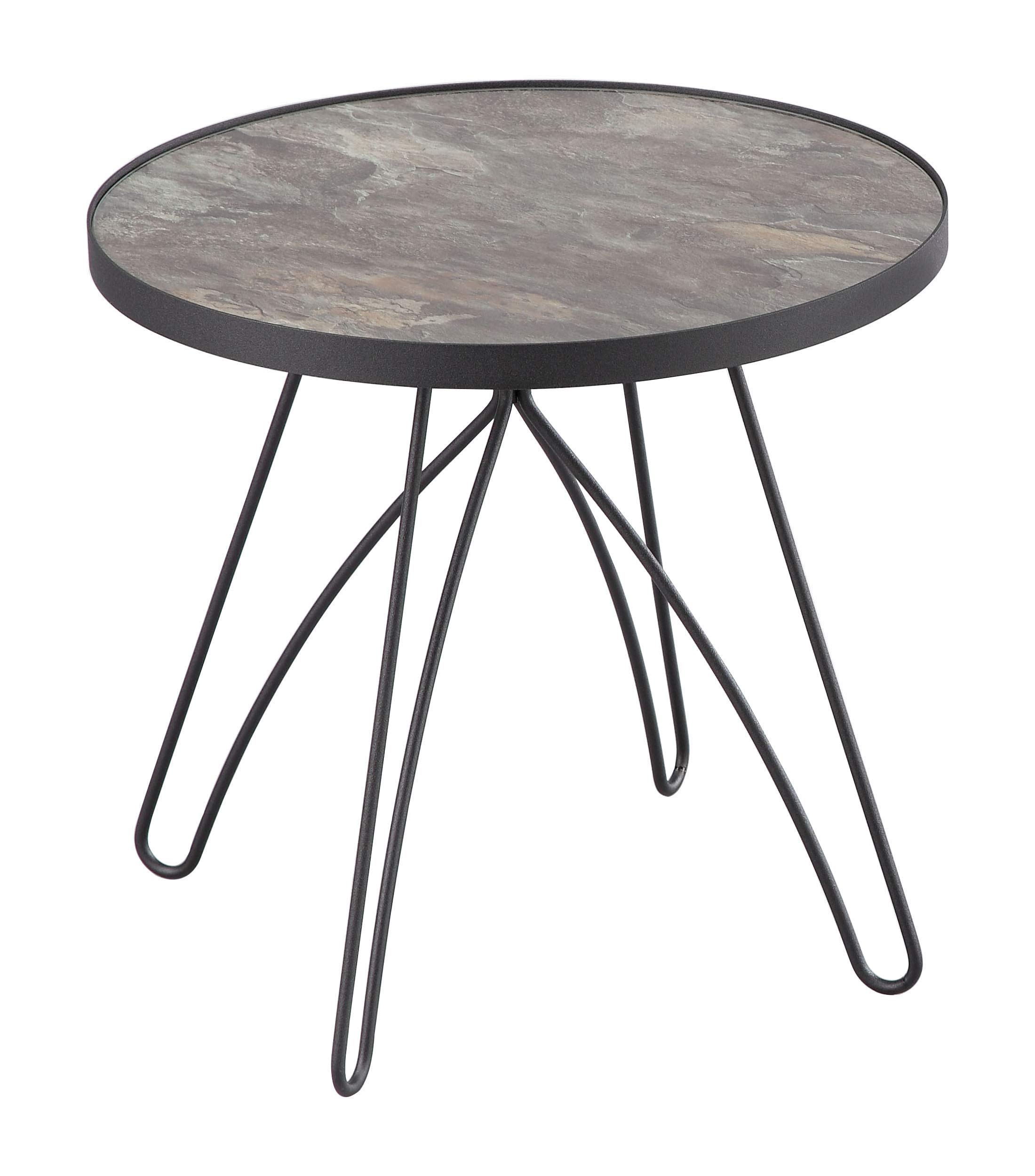 Aspect Ines Side/End Table-Marble Glass Top,Black Metal Base, 48 diameter x 44(H) cm, ST55MRB