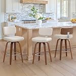 Cozyman Tabourets pivotants de comptoir en hauteur 3, 26" Tabourets pour sièges rembourrés avec pattes de bois de noyer arrière, milieu de la cour PU Tabourets de bar en cuir avec repose-pieds pour l'île/cuisine/Counter/Bar, noir