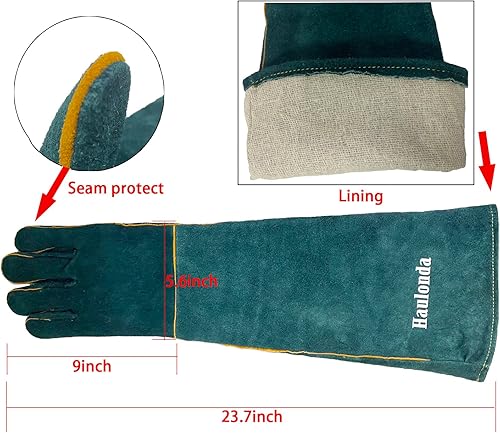 Miniatura 3 de Guantes de manipulación de animales de 23.7 pulgadas, a prueba de mordeduras, guantes multiusos para mascotas para agarrar reptiles, aseo, viajes al