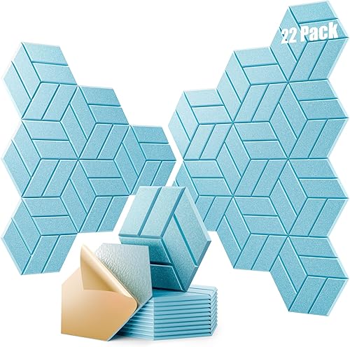 Miniatura 44 de 12 paneles acústicos autoadhesivos, paneles de espuma a prueba de sonido de 12 x 10 x 0.4 pulgadas para paredes, paneles de pared hexagonales