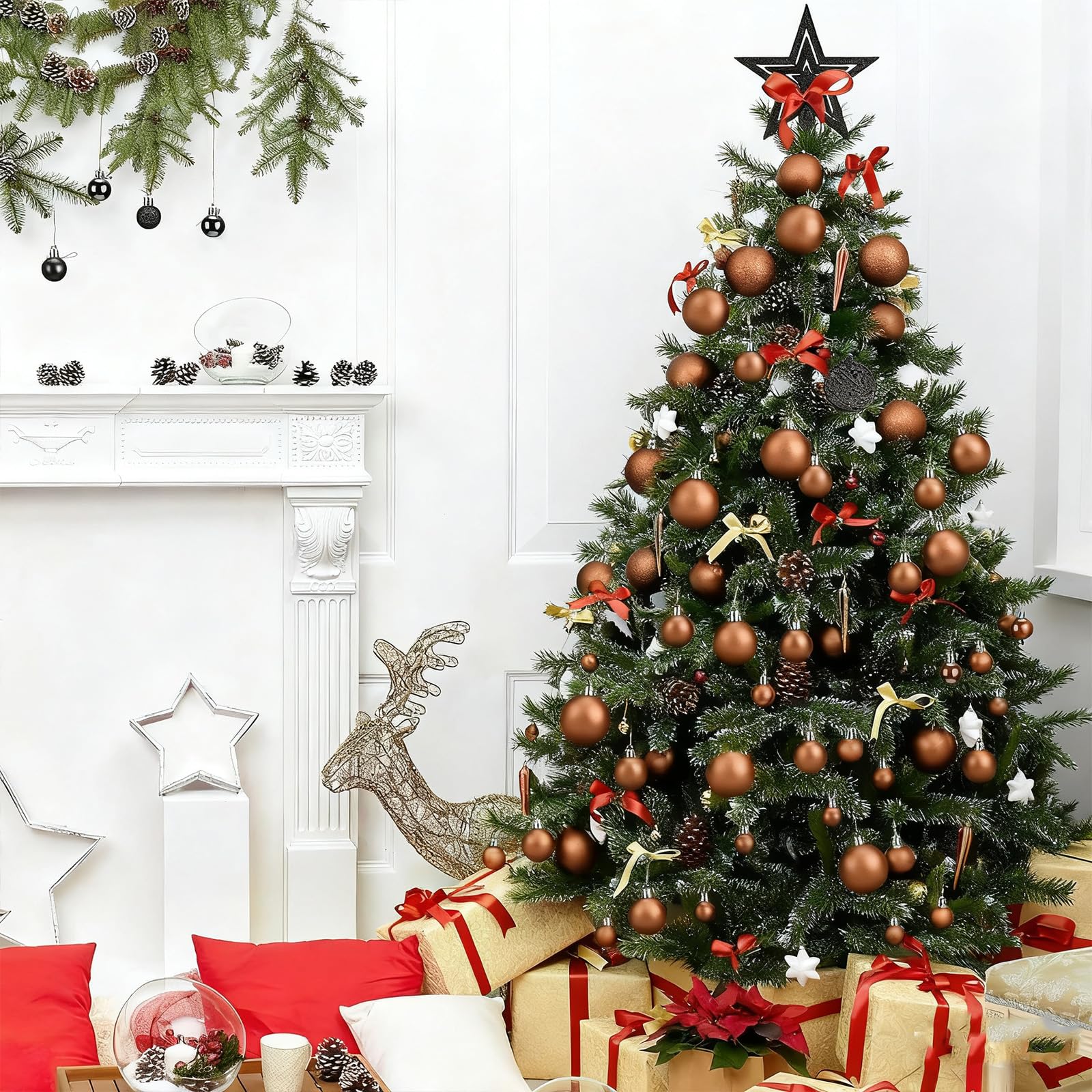 24 Stück Weihnachtskugeln Braun – 6 Cm Bruchsichere Christbaumkugeln Aus Kunststoff, 4 Verschiedene Oberflächen