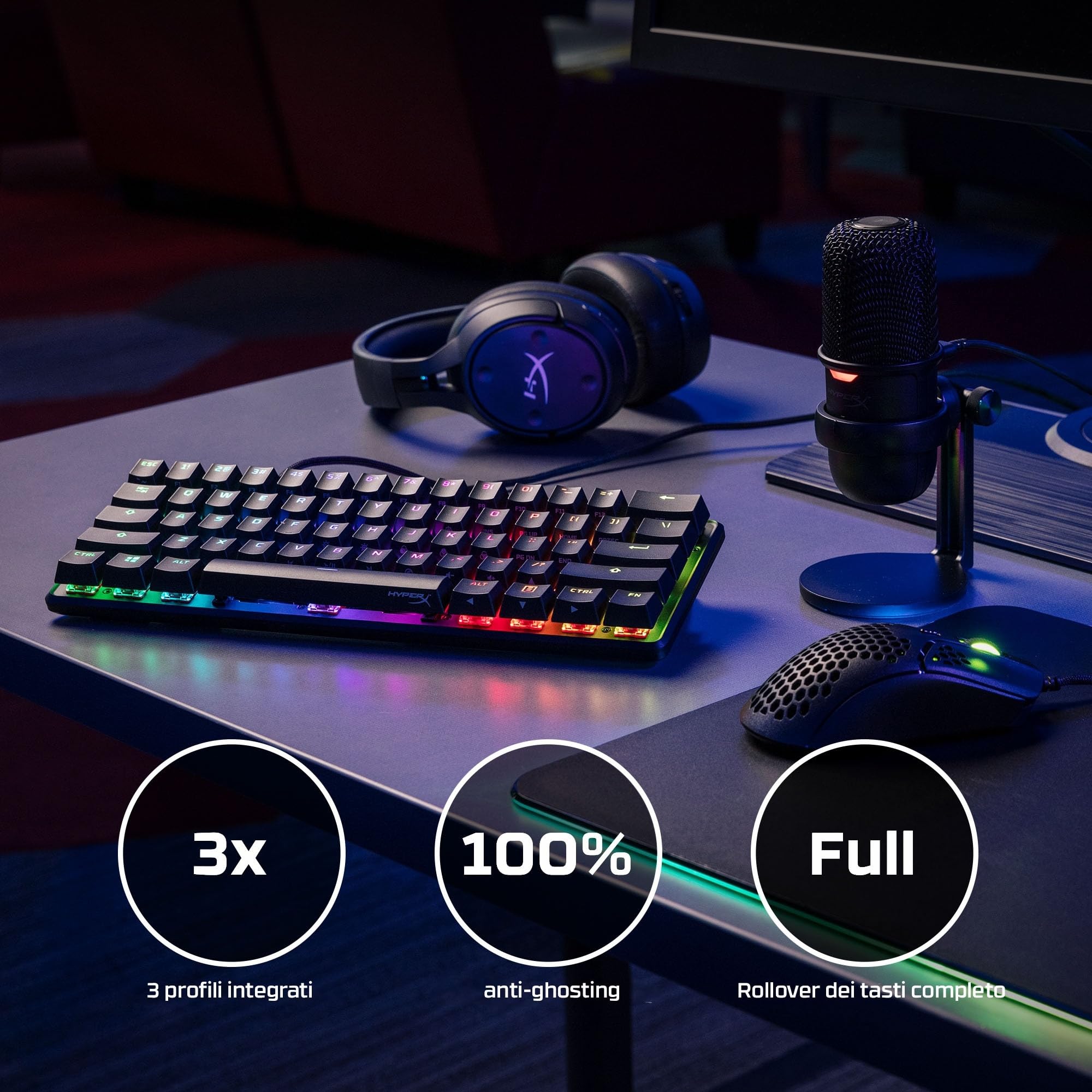 HyperX Alloy Origins 60, Tastiera Meccanica da Gaming Cablata, Illuminazione RGB, Telaio in Alluminio, 80 Milioni di Pressioni Garantite, Cavo USB-C, 3 Dispositivi Collegabili, Layout Inglese, Nera
