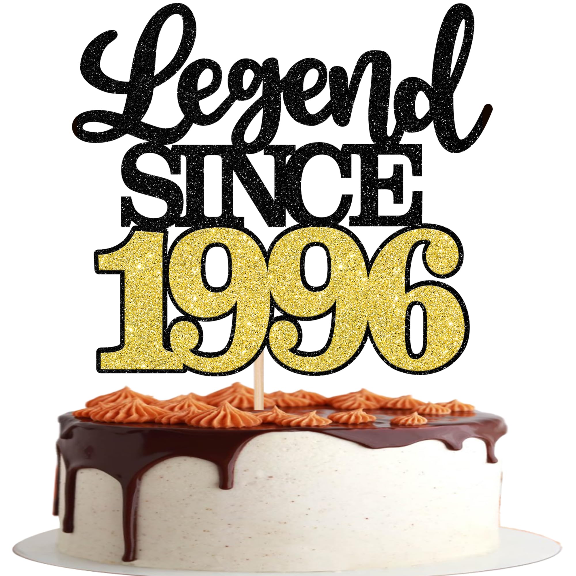 SYKYCTCY 1 Pack Legend Since 1996 Cake Topper Glitter Happy 30th Birthday Cake Pick 30 Fabulous Cake Decorations for Cheers to 30th Birthday Wedding Anniversary Party Supplies Black Gold