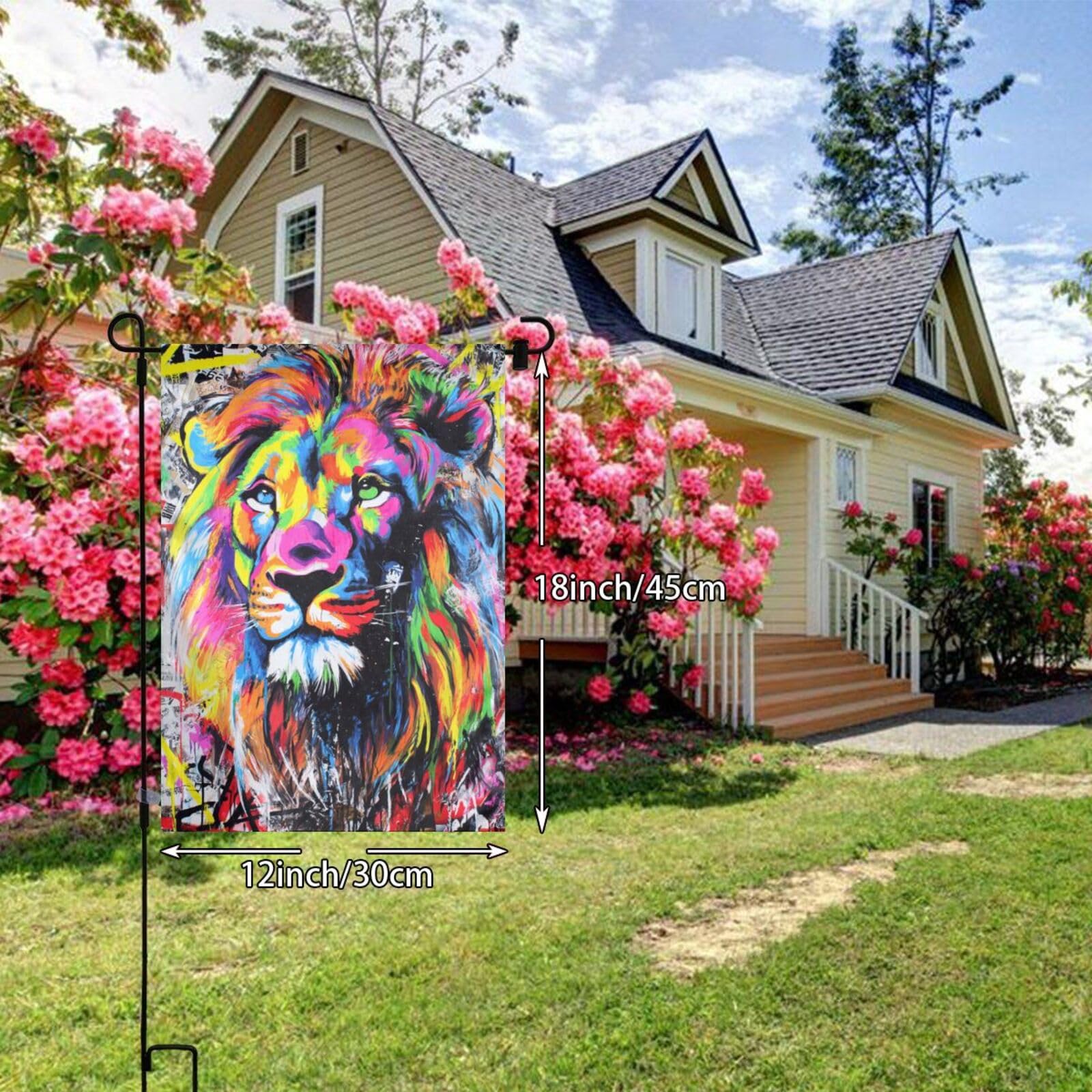Colorful Lion Street Art Graffiti Garden Flag 12x18 Vertical Double Sided Farmhouse Holiday Outside Decorations Yard Flag
