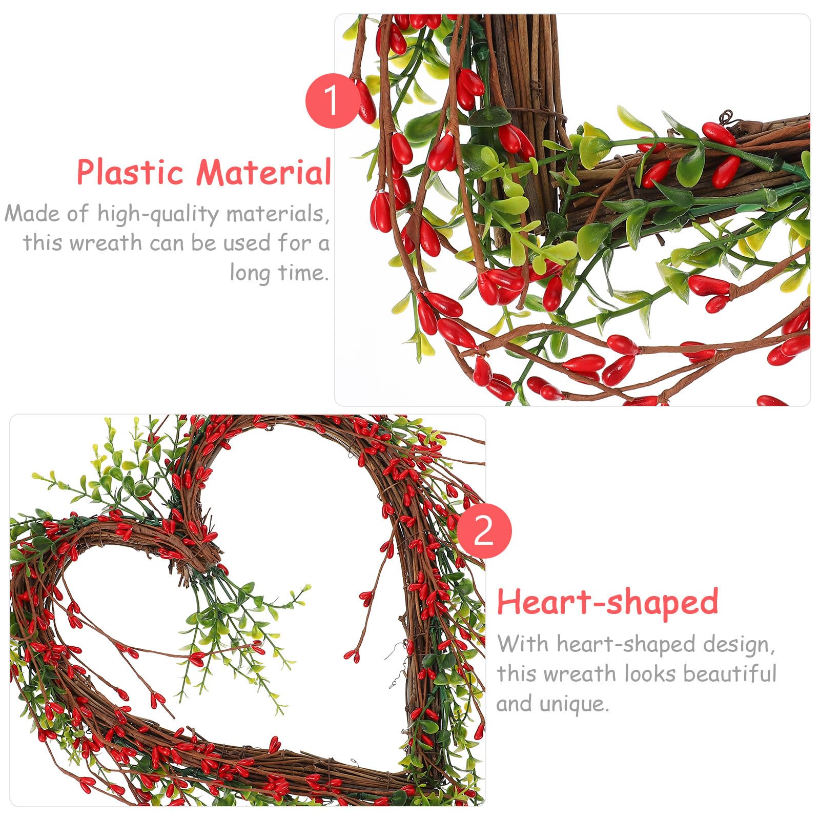 Guirnalda Colgante de Bayas Rojas en Forma de Corazón Mini, Guirnalda Artificial Verde para Decoración de Bodas, Fiestas y Puerta en San Valentín, Decoración de Festivales de Amor