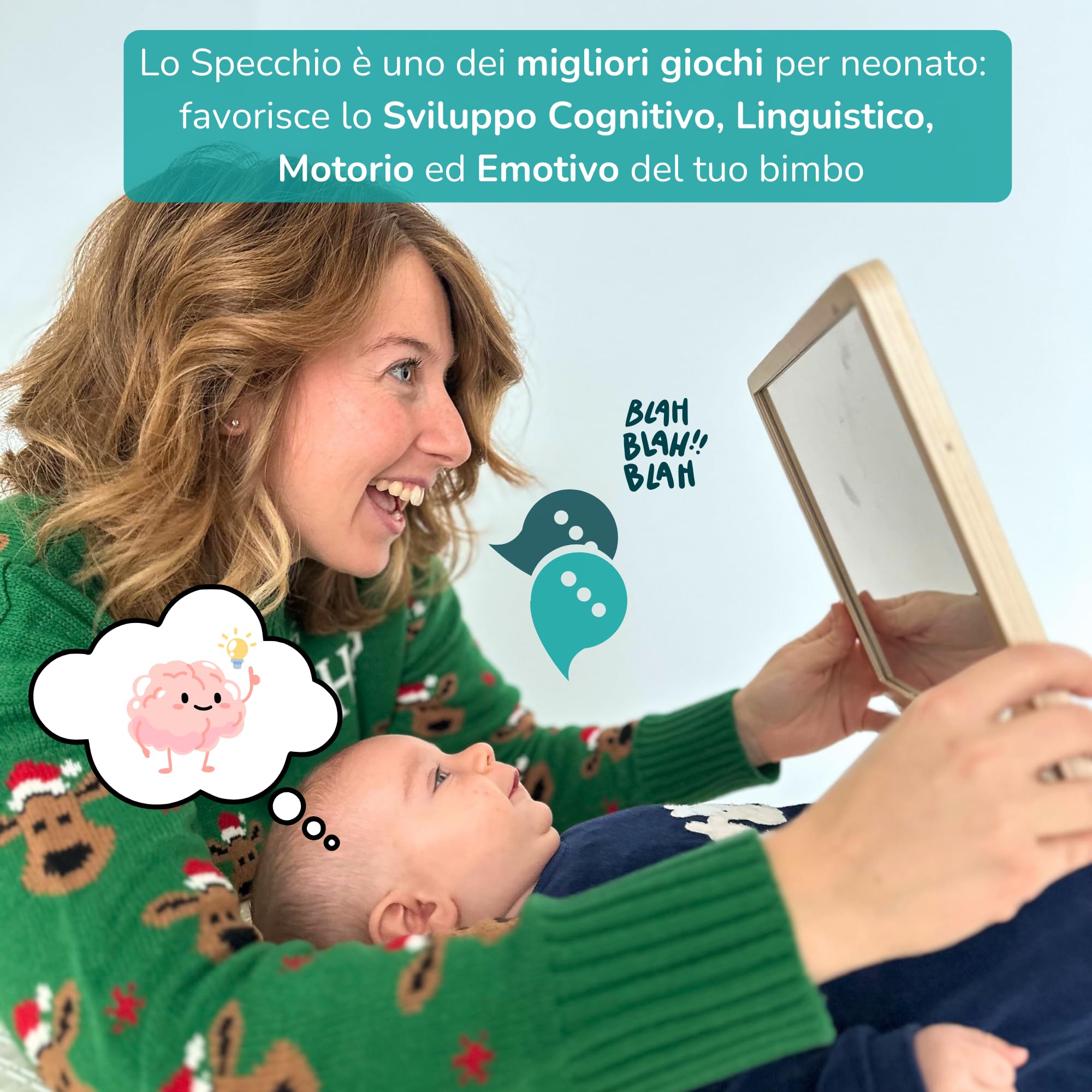 DrSilva Miroir Montessori pour bébé 0-3-6-9-12 mois Idéal pour le Tummy time | Jeux éducatifs en bois Montessori pour enfants