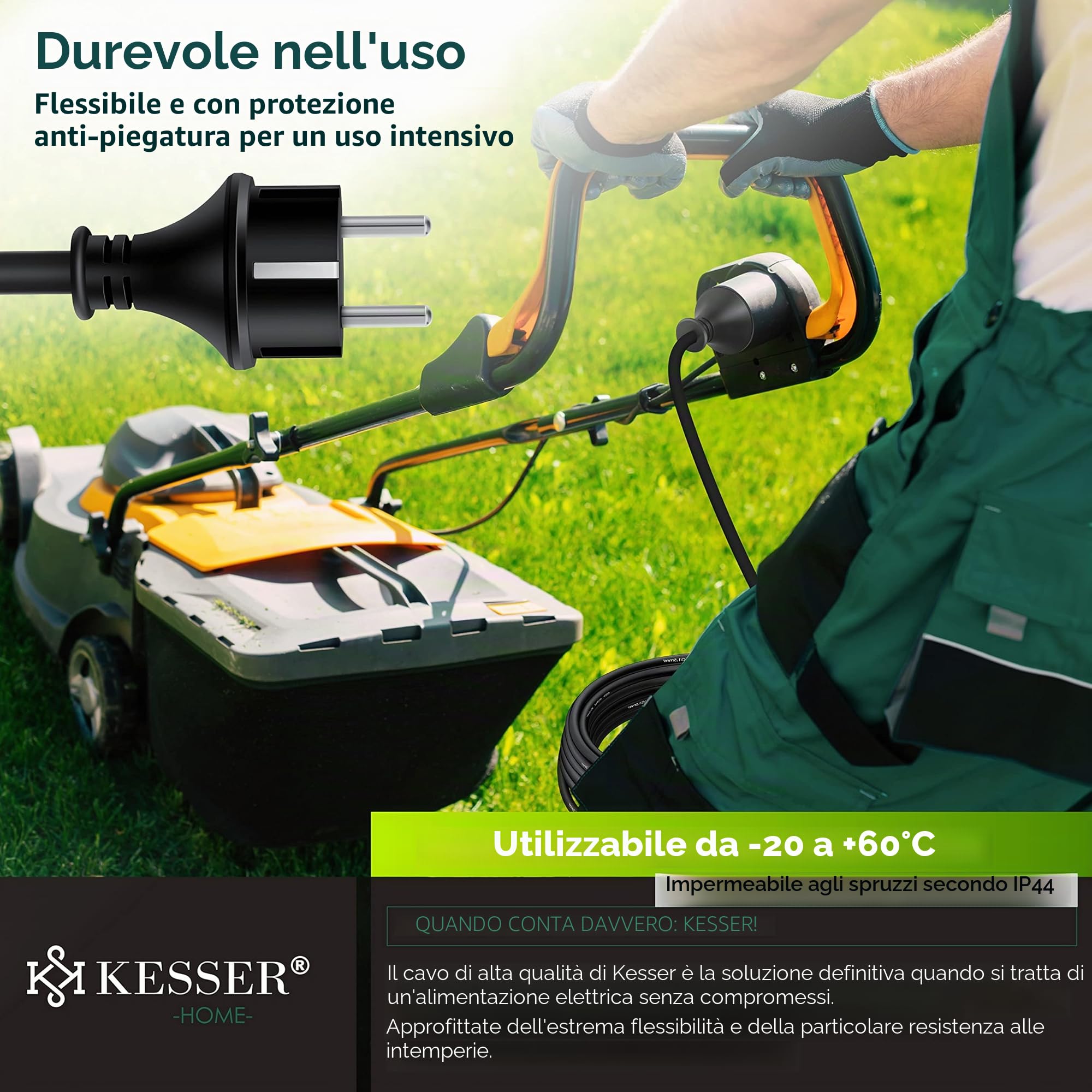 KESSER® Cavo di prolunga da 50 m con tappo protettivo per esterni, per interni ed esterni, prolunga cavo di alimentazione, 230 V, IP44, con spina Schuko, contatto di protezione, cavo da cantiere,