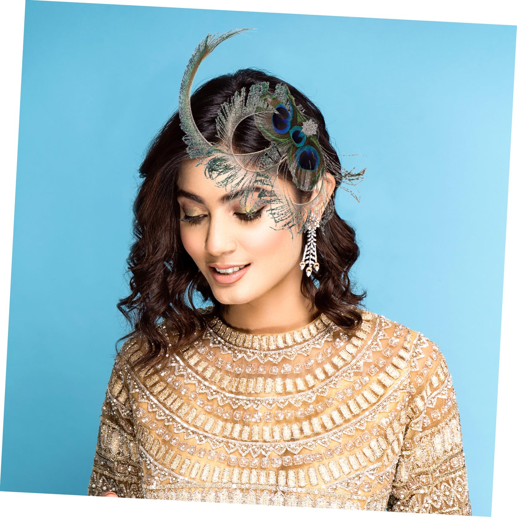 CALLARON pasador de pelo de de pavo pelo decorativo pinza de pelo para mujer Boda fuente Central de pelo de pavo fascinador para el cabello con pedrería