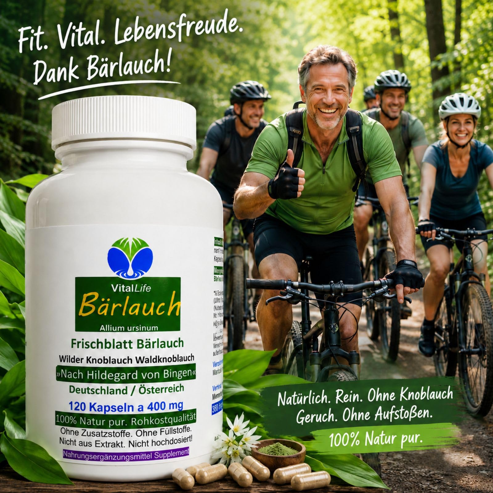 Bärlauch Wilder FRISCHBLATT BÄRLAUCH 360 (3x120) Kapseln Waldknoblauch nach Hildegard von Bingen mit Alliin, Allicin & Chlorophyll. Geruchlos, ohne Aufstoßen. OHNE Zusatzstoffe. 26805-3