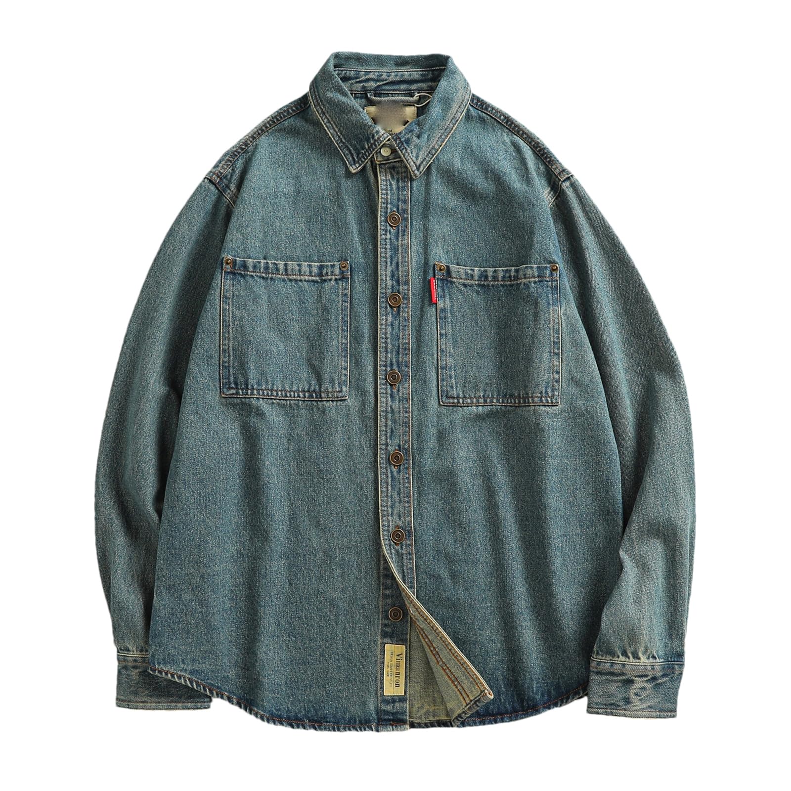 Chaqueta de mezclilla pesada para hombre estilo vintage con botones y ajuste holgado casual 4