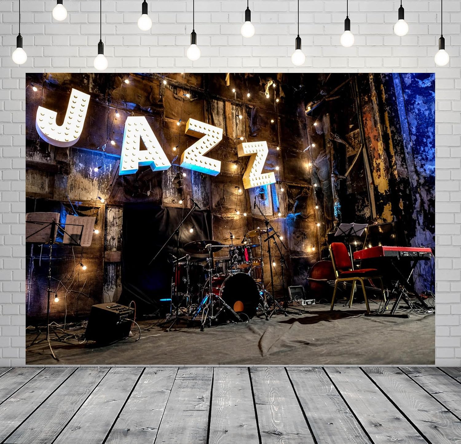 10x8ft Fabric Music Concert Stage Backdrop Night Jazz Music Band Stage Perform Photography Background Entertainment Bar Nightlife Adult Photo Booth Shoot Studio Props