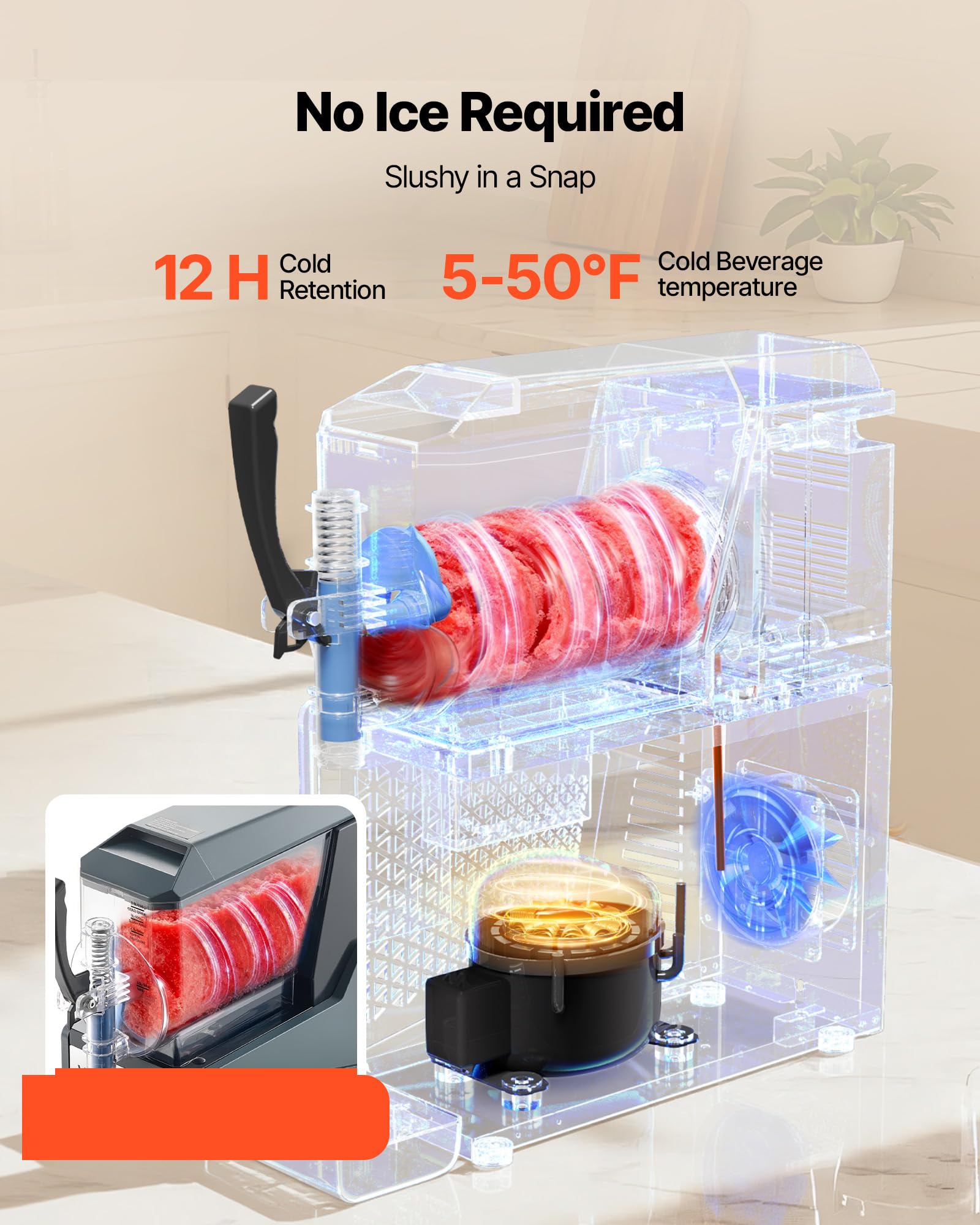 VEVOR Macchina per Granite 4 L 350 W Serbatoio Singolo Macchina per Bevande Ghiacciate Succo Fredde Cocktail, Funzione Autopulente per Preparazione Frappé, Milkshake, Frullati