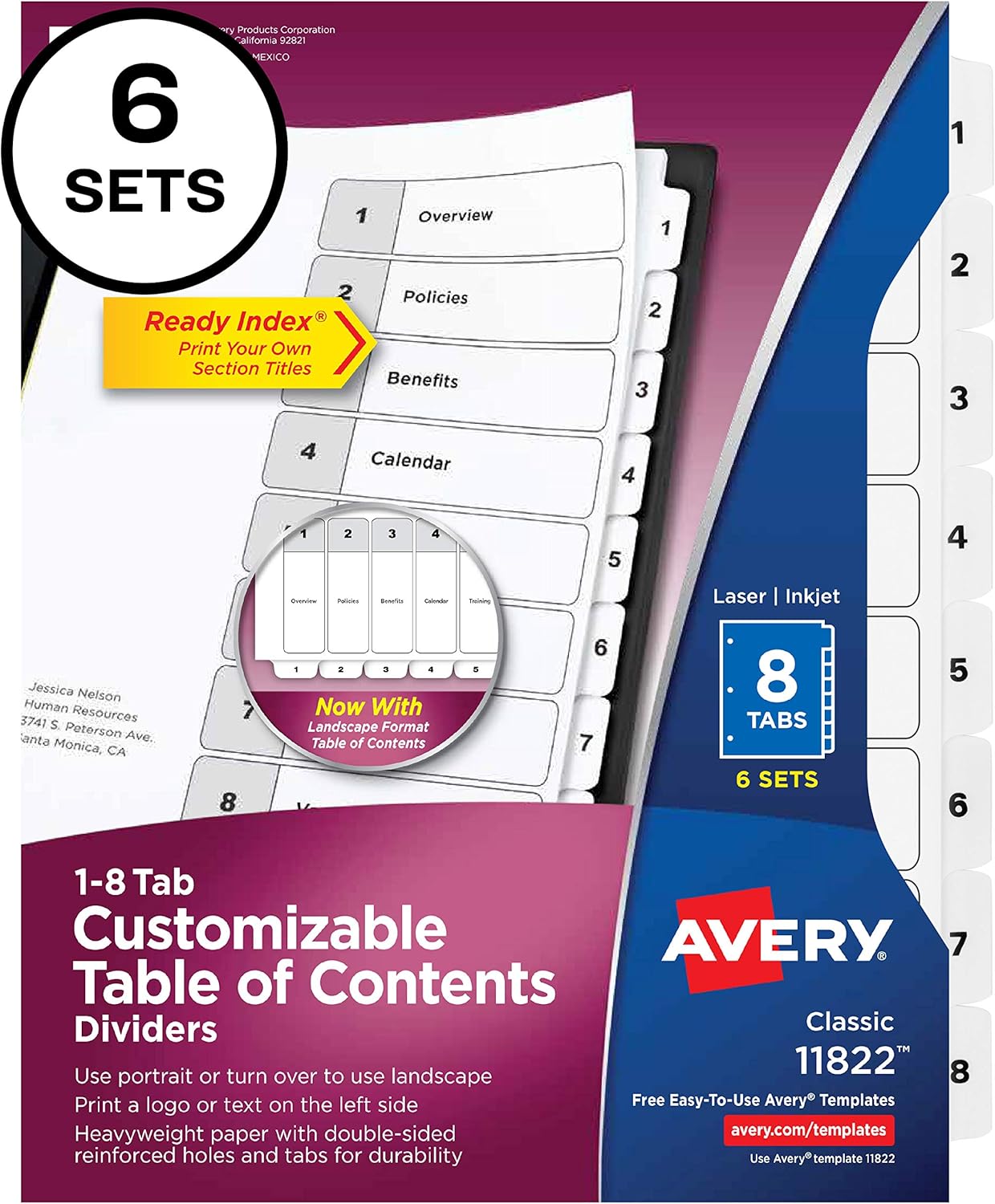 Avery 8Tab Dividers for 3ring Binders, Customizable