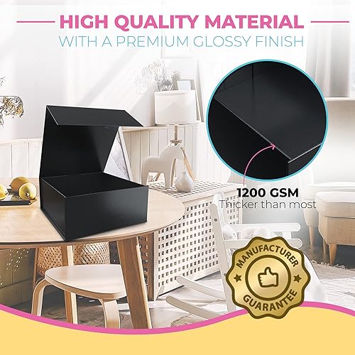 Miniatura 4 de Kiniu Paquete de 5 cajas de regalo negras con tapas a granel, cajas de regalo para regalos con 25 piezas de papel de seda blanco, juego de cajas de