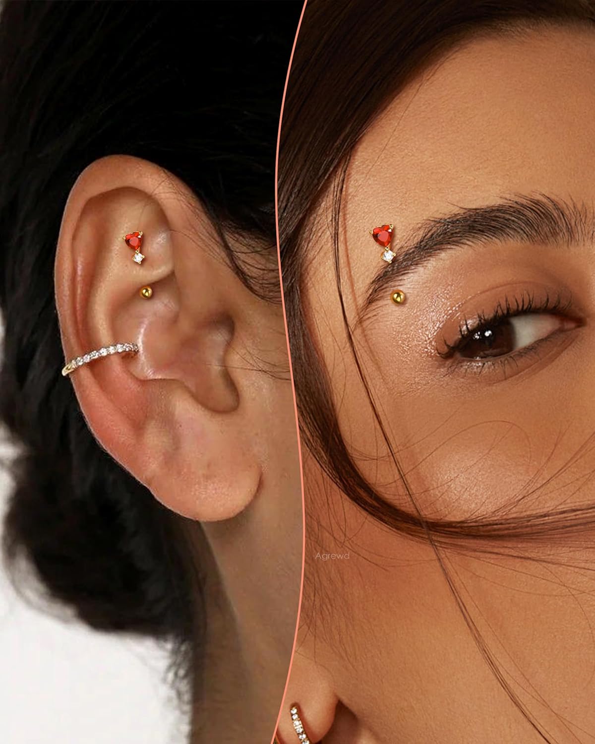 Red CZ Rook Earrings 16G Eyebrow Rook Jewelry Stainless Steel Eyebrow Rook Piercing Jewelry Vertical Labret Stud - Image 2