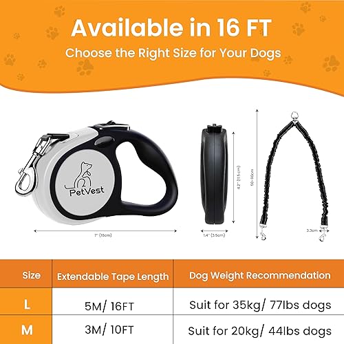 Miniatura 2 de Correa retráctil doble de 16 pies para perros grandes de hasta 77 libras cada uno, correa extensible de doble cabeza de 16 pies con bolsas para