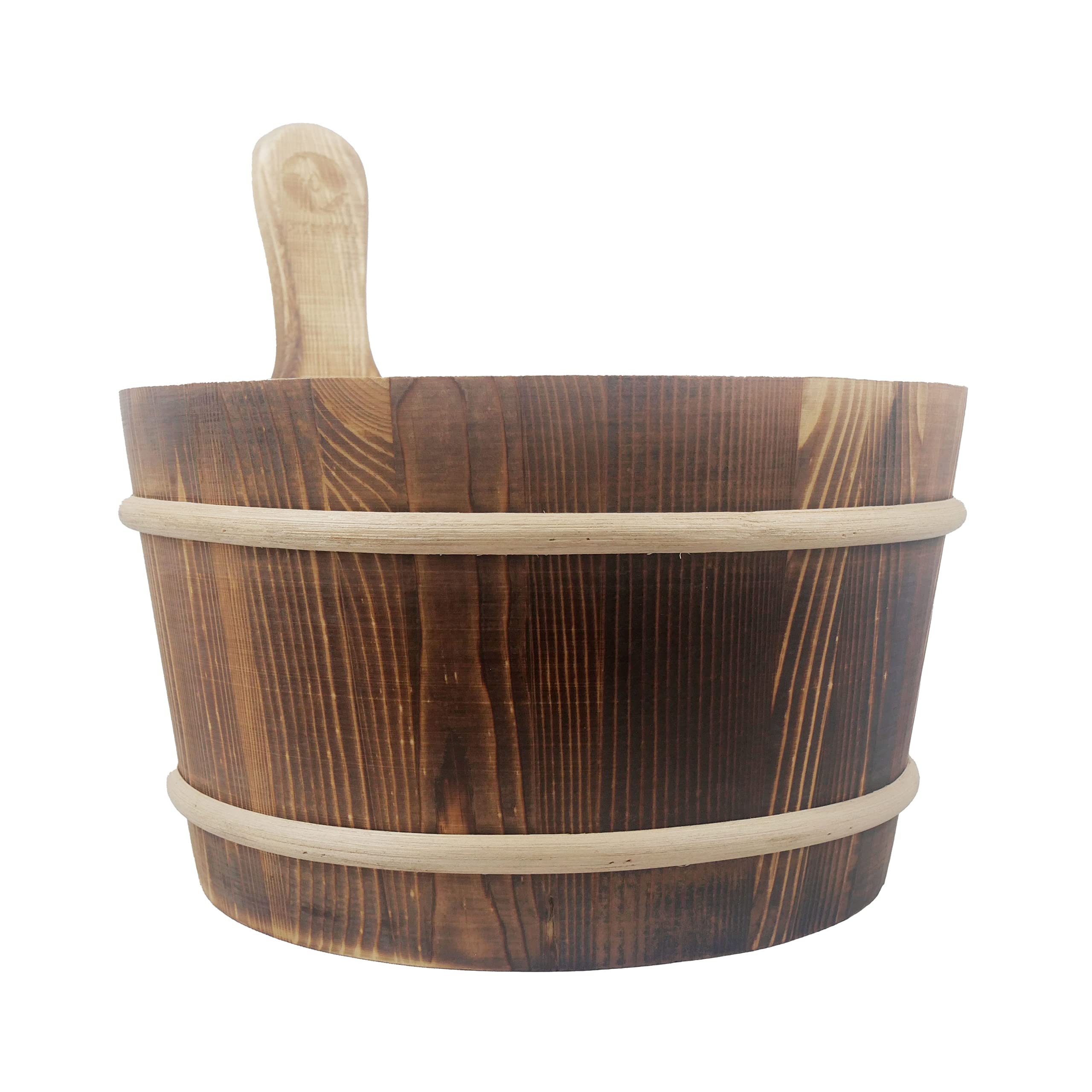 Seau de sauna flammé en bois de pin avec insert