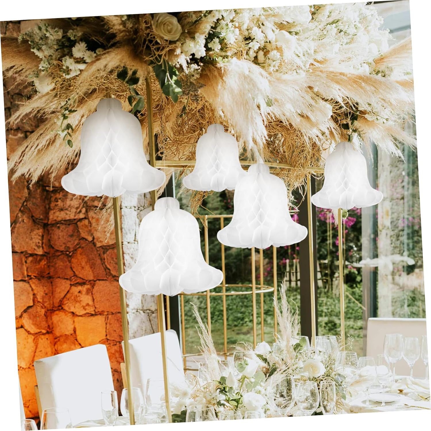 ULTECHNOVO 5pcs Honeycomb Bells Paper Decorations for Christmas and Weddings Reusable Hanging Ornaments Easy Assembly Honeycomb Pendants for Festive Celebrations