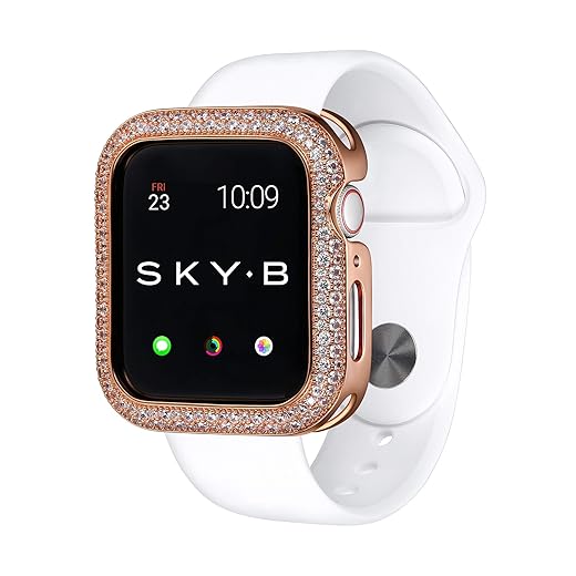 14K Rose Gold Plated & CZ Soda Pop Halo Jewelry-Style Apple Watch Case with Cubic Zirconia Crystals - Color & Size Options - X-Large (Fits 44mm Series 4 iWatch)