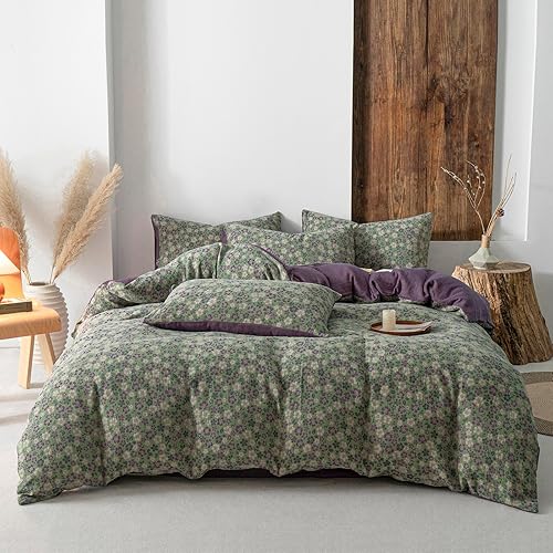 Miniatura 31 de EAVD Juego de ropa de cama de 3 piezas con funda de edredón floral azul, tamaño Full, algodón suave blanco y azul, juego de ropa de cama coqueto