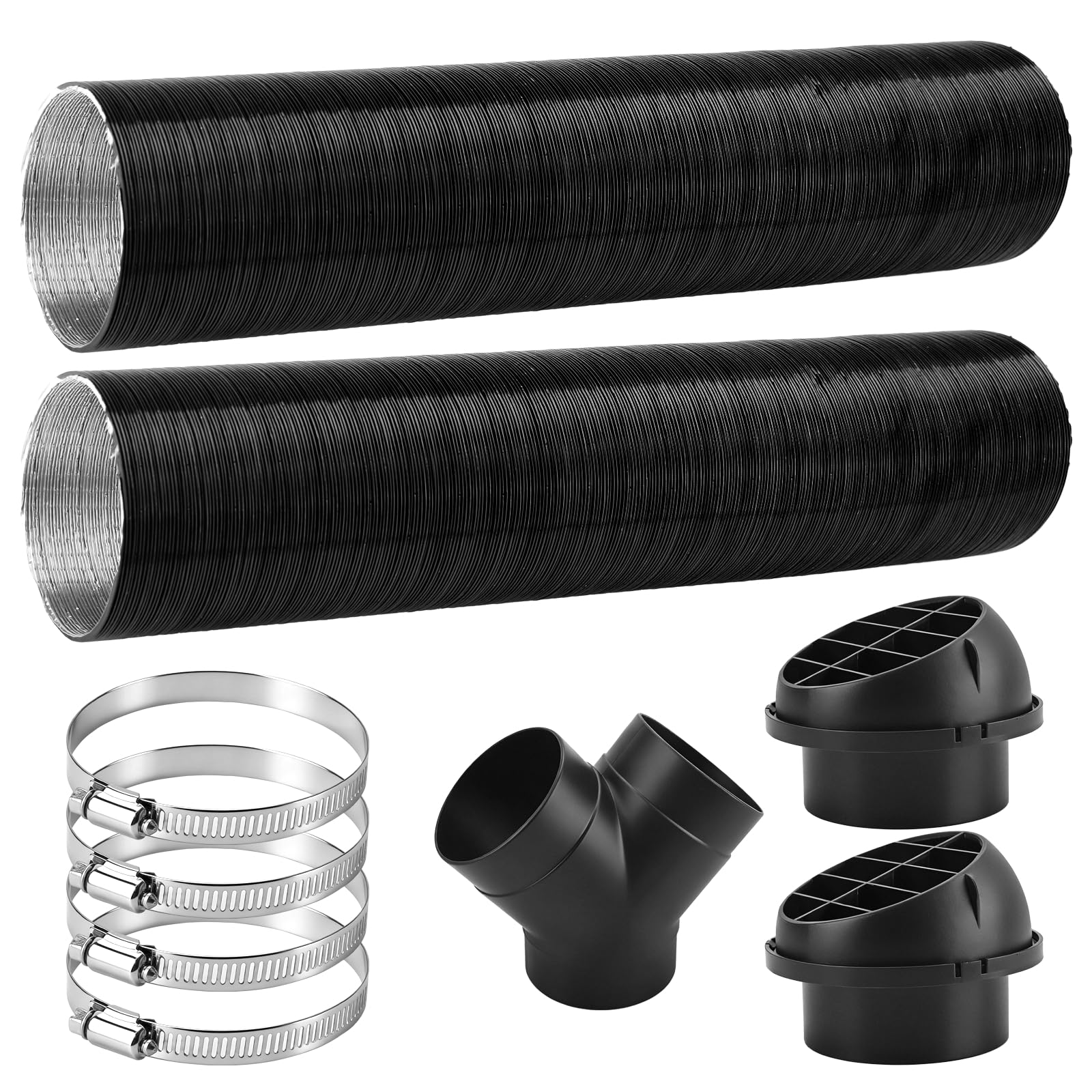 Diesel Heater Ducting 75mm, 9CPS Diesel Heater Exhaust Pipe Set with 2 Flexible Ducts,2 Vents,1 Y Piece & 4 Clamps, Suitable for 2kW/5kW/8kW Air Heaters, Compatible with Eberspächer,Webasto,Propex