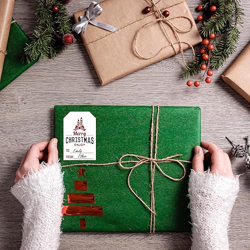 Miniatura 8 de Etiquetas adhesivas de regalo de Navidad, 200 unidades, etiquetas de papel kraft de Navidad rojas y blancas, etiquetas de regalo de feliz Navidad,