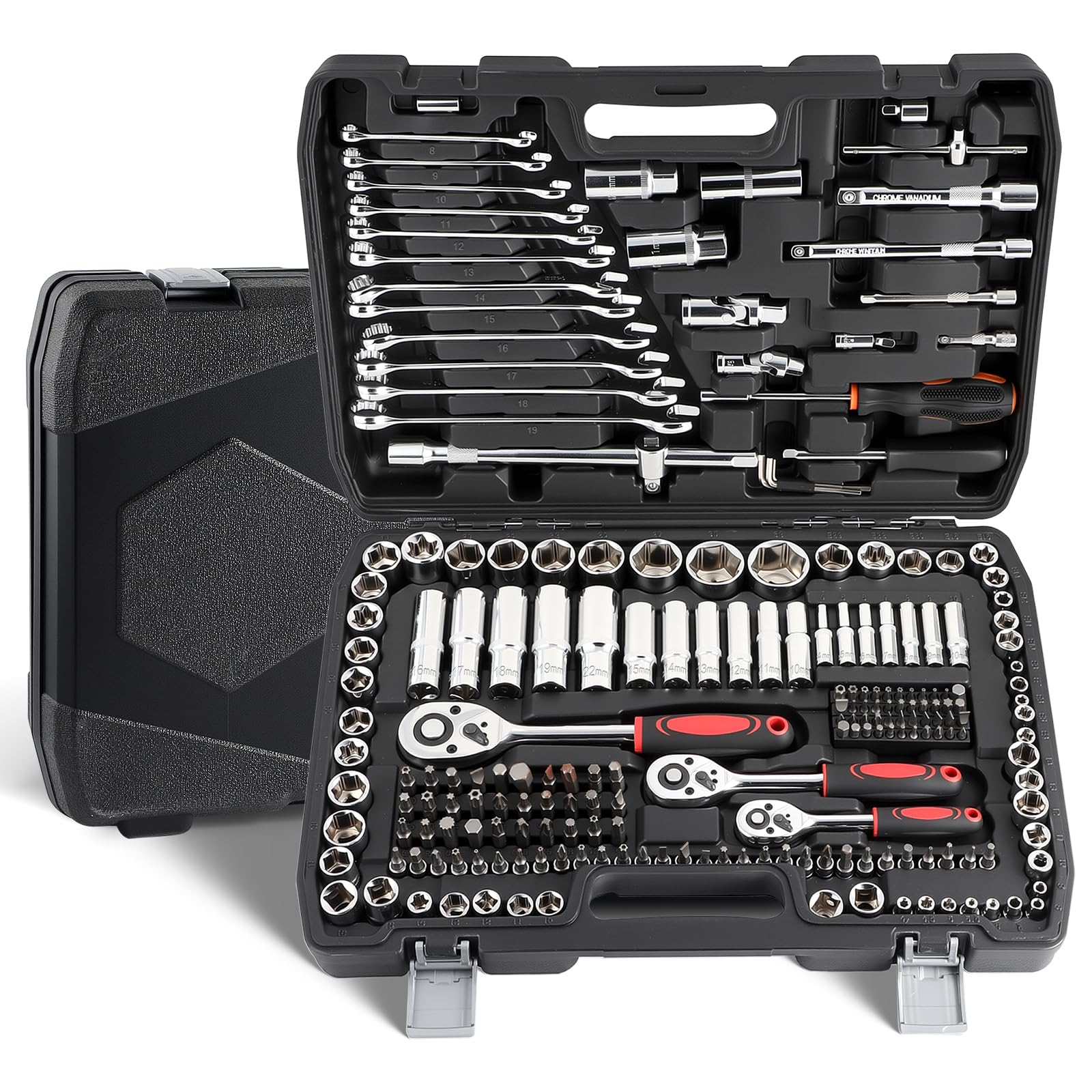 Camiraft 1/2" Socket Set-216 Piece Mechanic Tool Set CR-V Ratchet Spanner Set with Case with Extension Bar, Socket and Spanner Set for Home, Garage, Car, Workshop