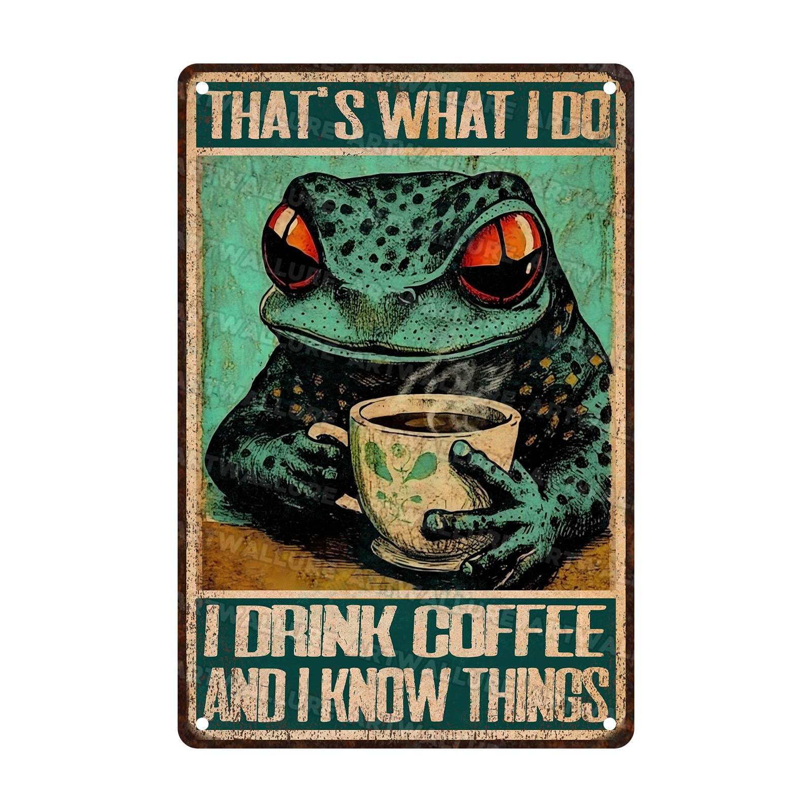 Frog Vintage Sign That's What I Do I Drink Coffee Metal Sign for Wall Decor for Bedroom Bathroom Retro Tin Sign Home Decor for Frog Lovers 8x12Inch
