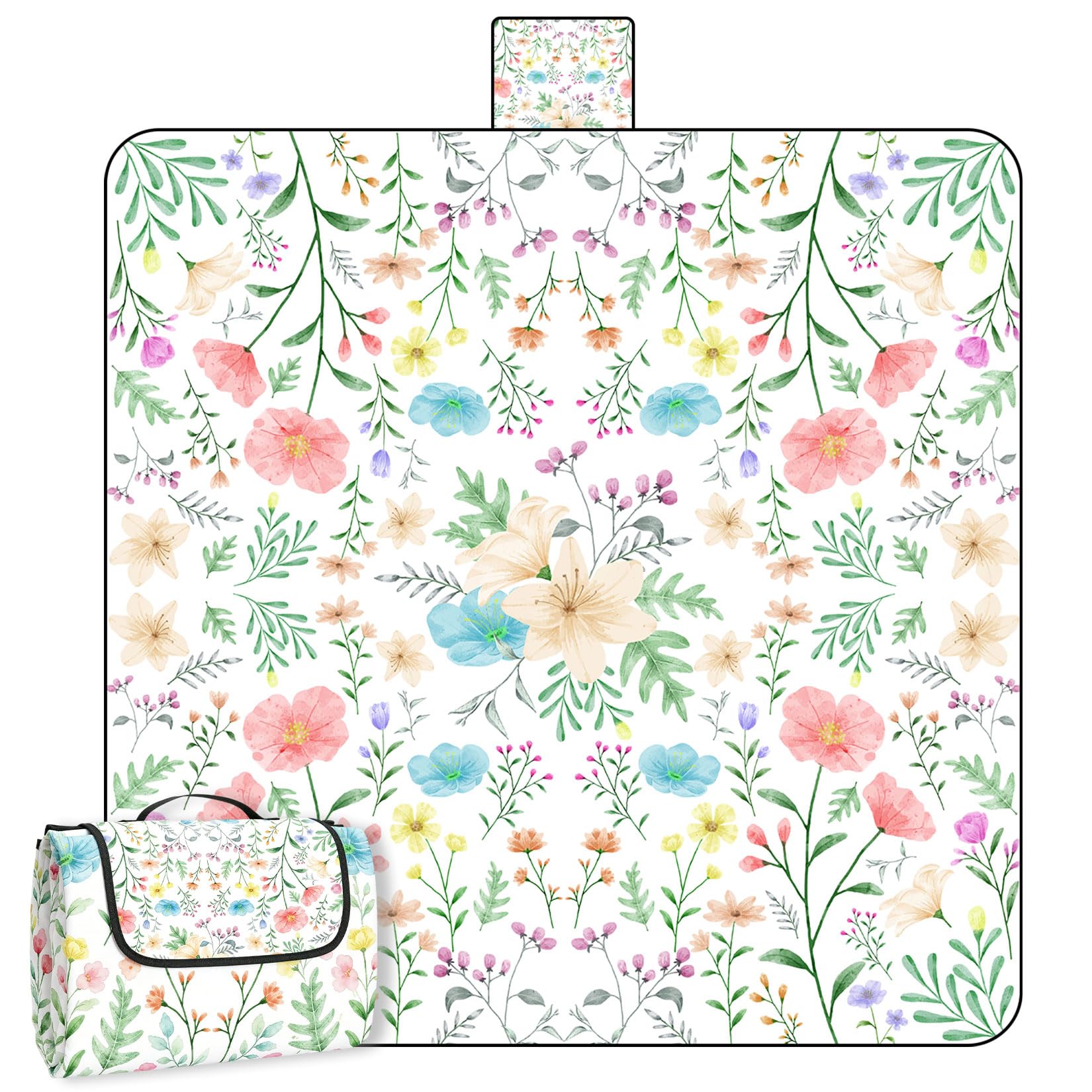 Couverture de pique-nique - 200 x 200 cm - Extra large - Imperméable - Lavable en machine - Couverture de pique-nique - Couverture de plage pour plage, pique-nique, jardin (fleurs)