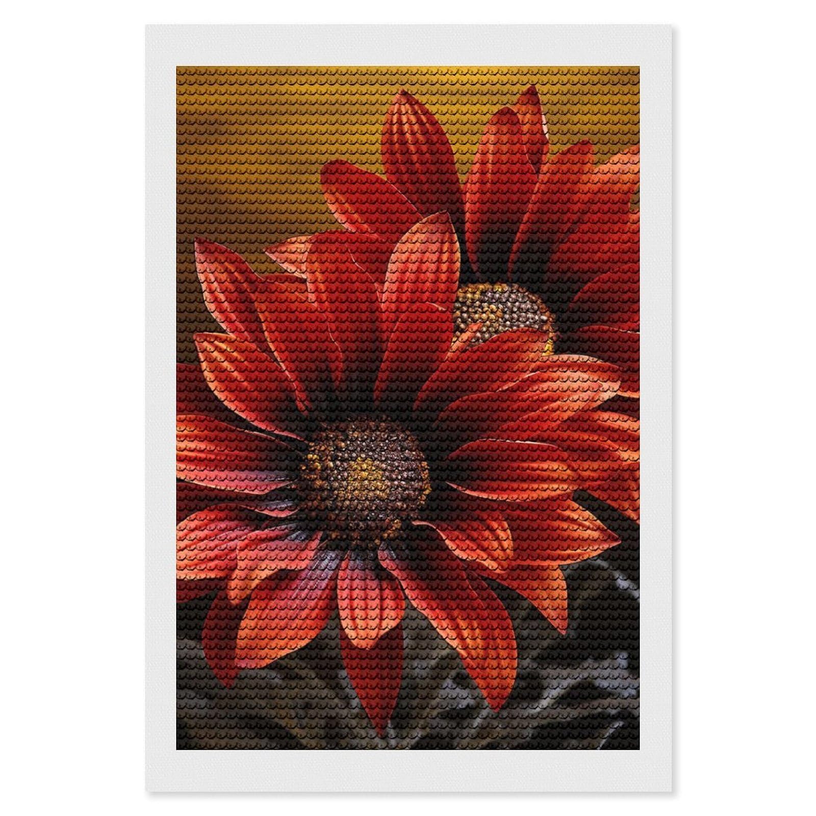 FekiLoot Red Sunflower Diamond Art Kits for Adults, 5D Aurora Diamond Painting Kits for Beginners DIY Full Drill Dots Gem Art Paint Crafts for Home Wall Decor 8"x12"