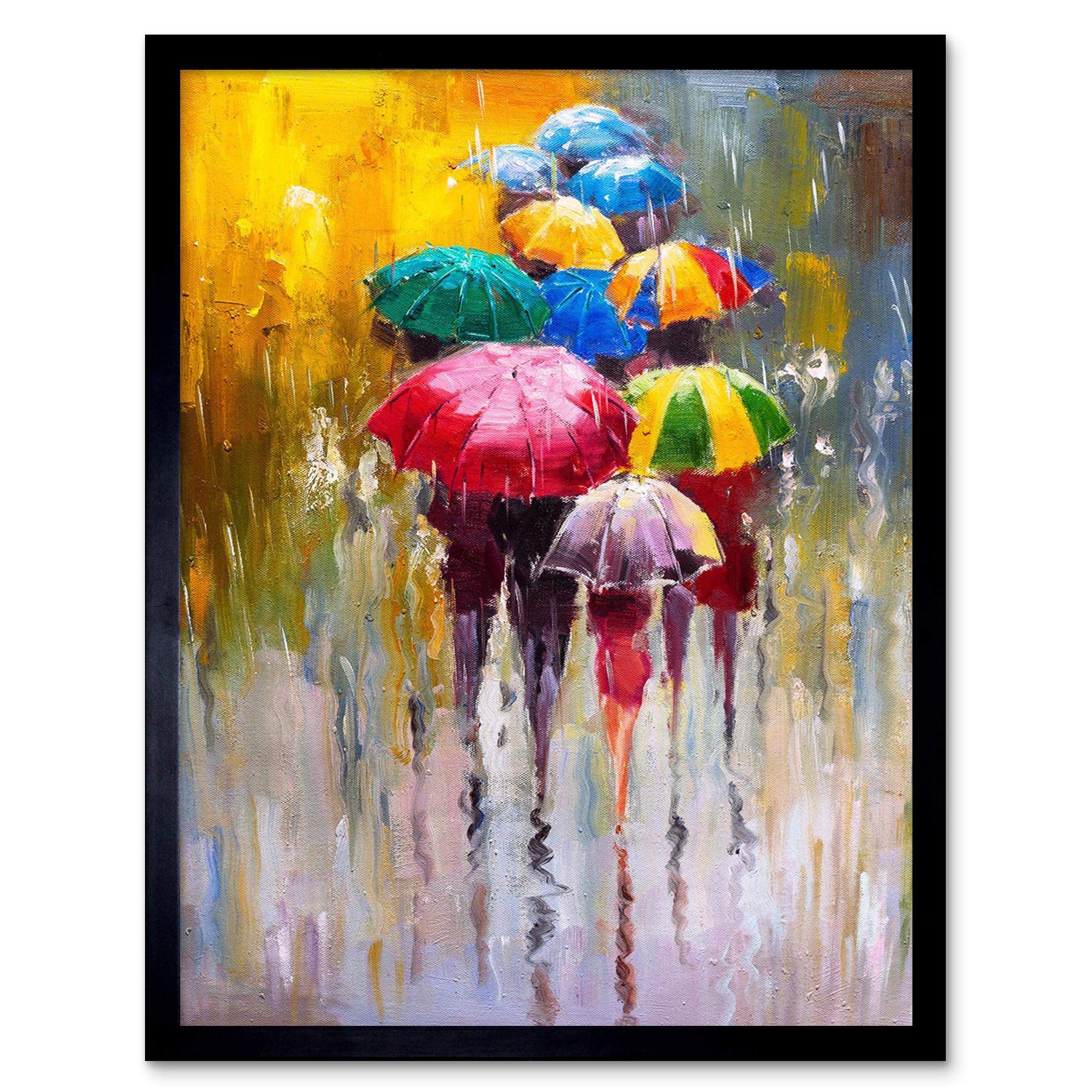 Wee Blue Coo Umbrellas The Rain Painting Art Print Framed Poster Wall Decor 12X16 Inch
