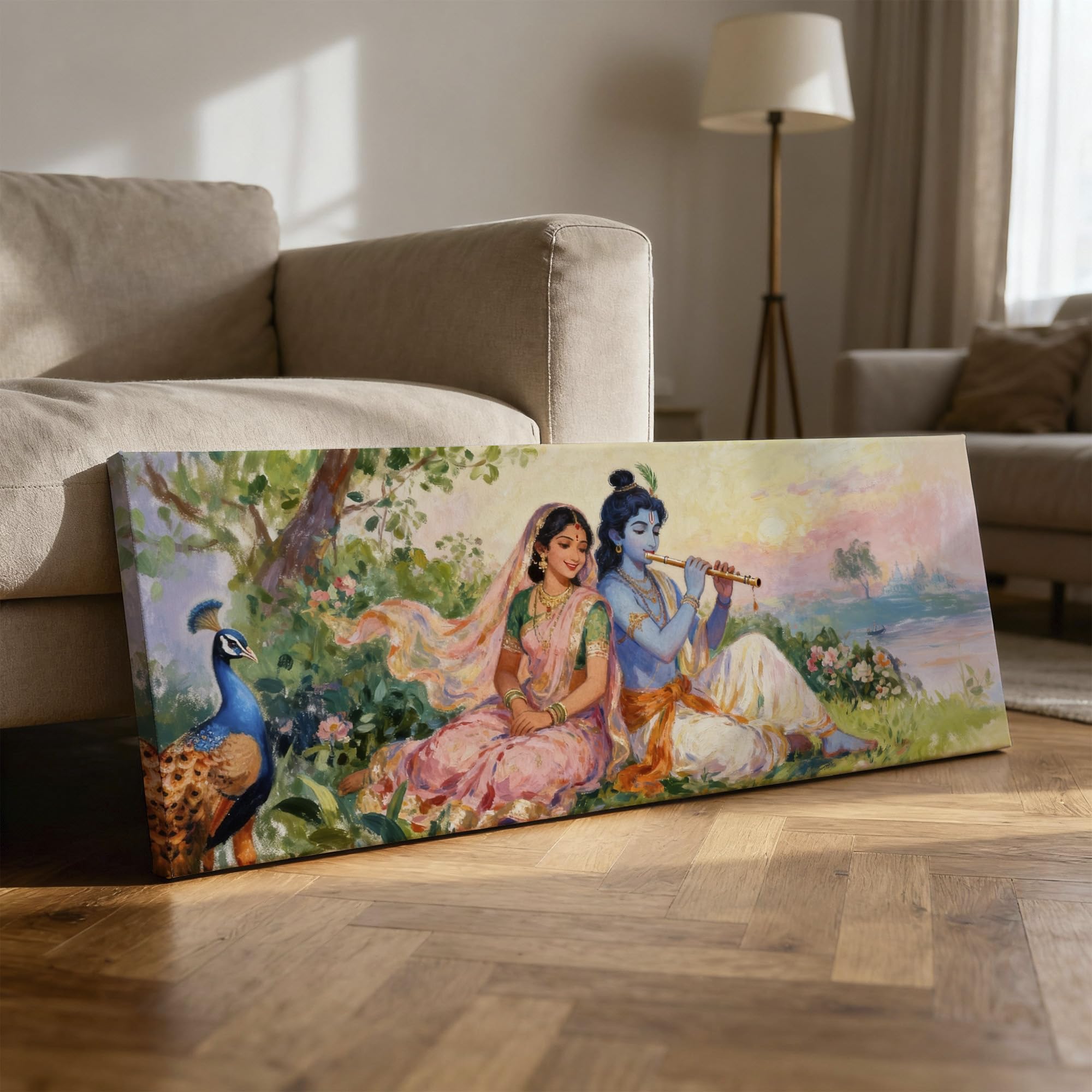 SoulAbiti Divine Radha Krishna Unframed 36x14 inches Rolled Canvas Wall Expressionism Art UV Print Painting for Living Room, Bedroom & Office Decor Premium Gloss Vivid Fade-Resistant Print 1