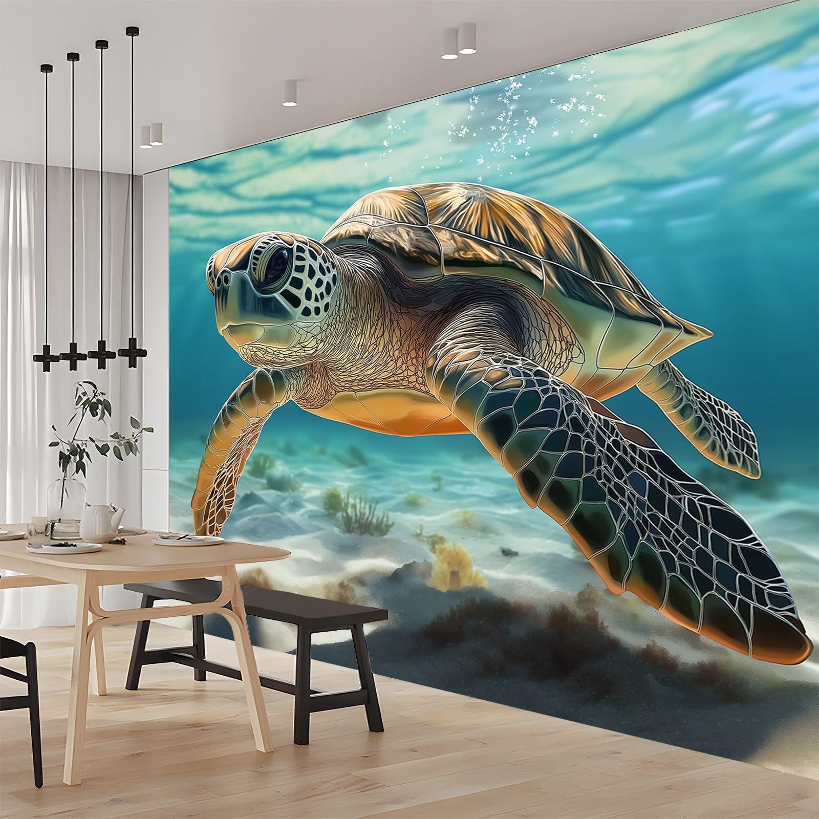 Mural Wallpaper Animals Texture Sea Wall Mural Photo Wallpaper Bedroom Living Room Decoration Poster 400 x 280 cm Non-Woven Premium Art Print Wall Mural 3D Effect Children’s Room Blue Brown