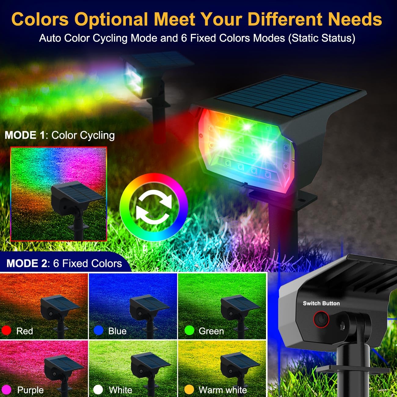 btfarm 4 Pack Solar Lights Outdoor Garden, 72 LED Solar Spot Lights 3 Modes IP65 Waterproof Garden Uplighters Solar Powered - Image 2