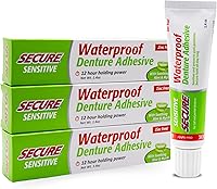 Vista 1 de Secure Sensitive Gums - Adhesivo impermeable para dentaduras postizas con goma de mascar de aloe vera y mirra, extra fuerte durante todo el día