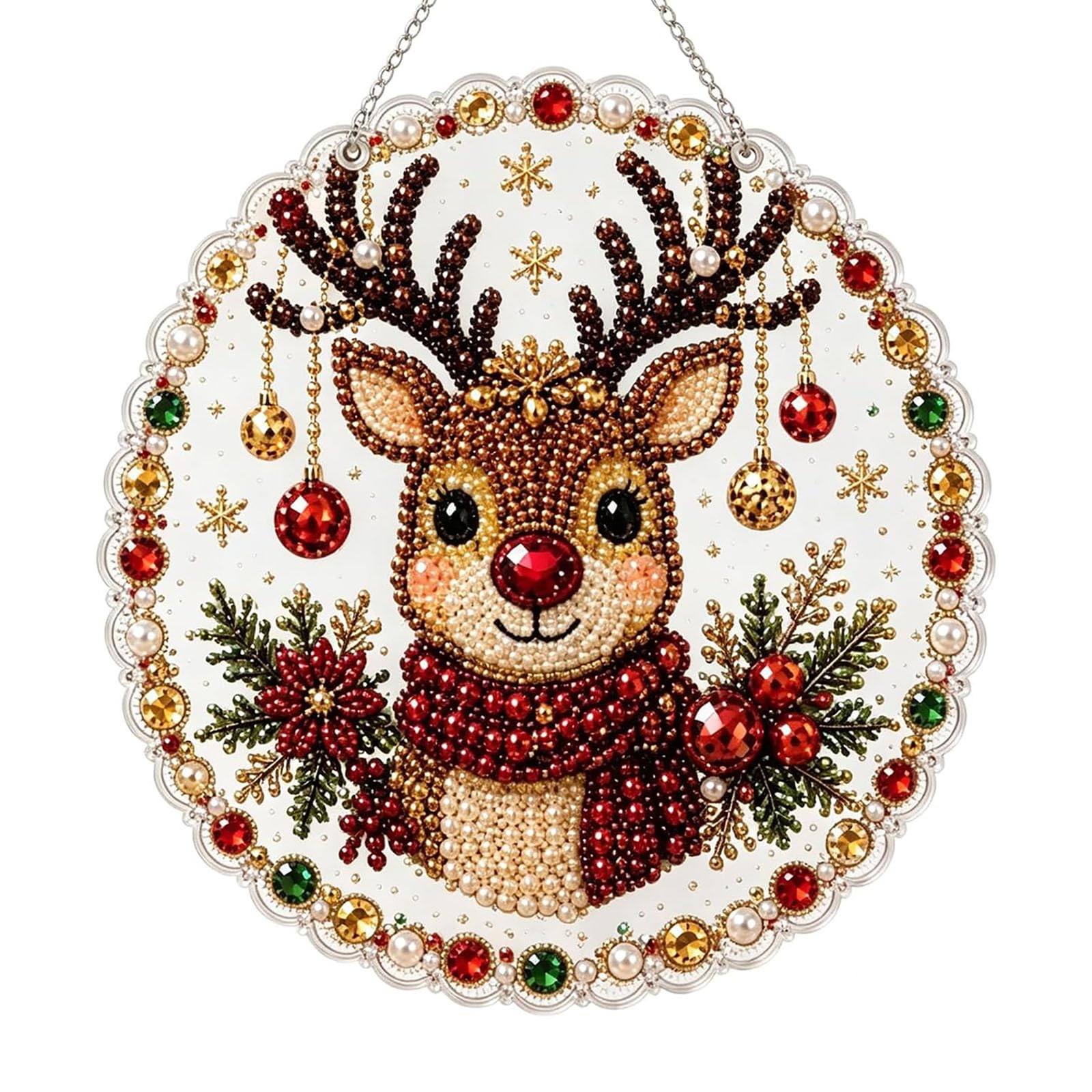 Christmas Pearl Art DIY Hanging Ornament Kit, Beginner Friendly DIY Wreath Art Set, Christmas Holiday Diamond Art Craft Set Wall Decor, Fun Craft for Adults Gift (ae)