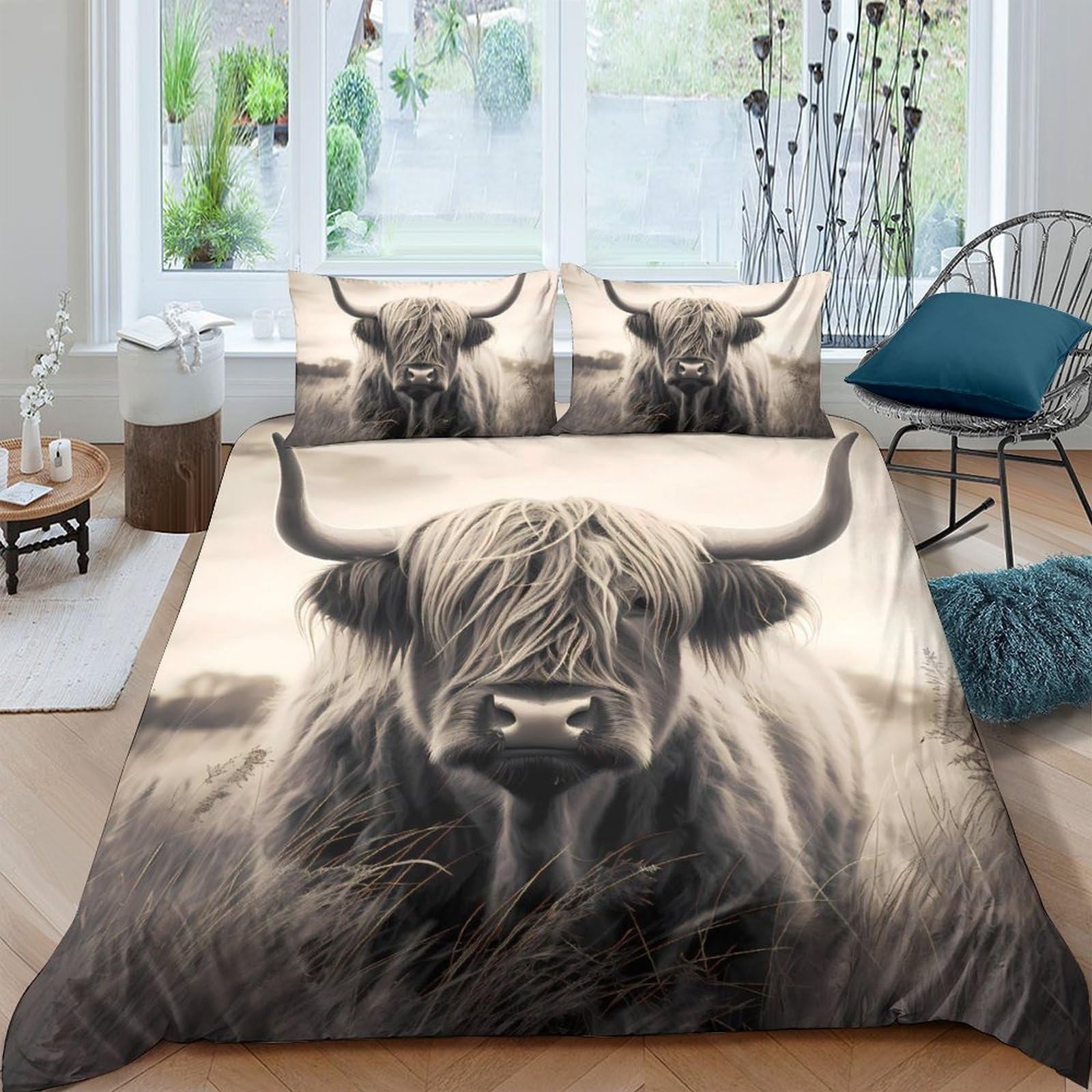 Ctjqhvkz Style-3 3D Printed Highland Cow Fitted Sheet Microfiber Brown Animal Farm Mattress Cover For Bedroom Dorm Room Decor Single（135X200cm）
